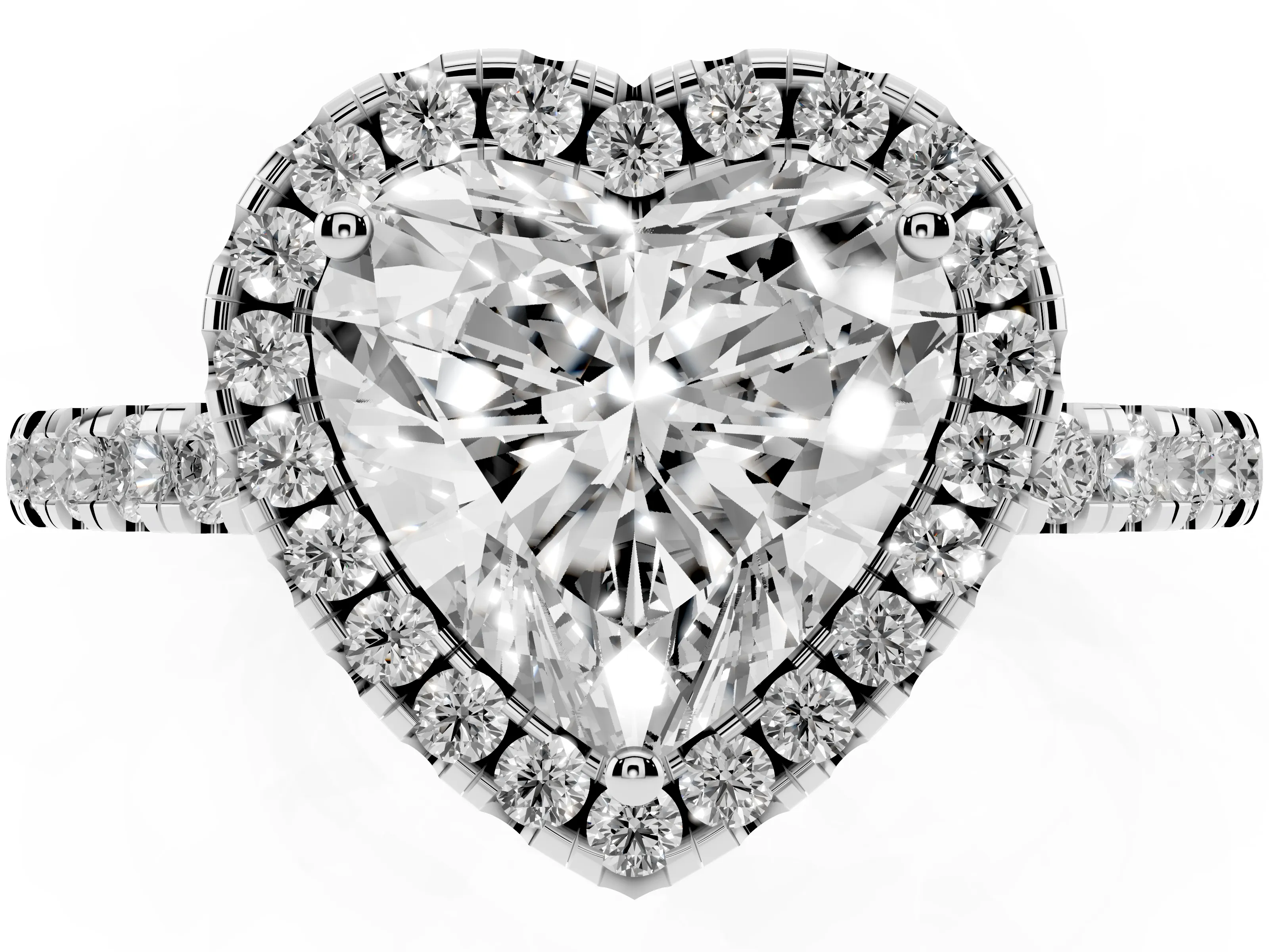 Heart Cut Diamond Pavé Band Halo Engagement Ring Set in Silver with Prong Setting