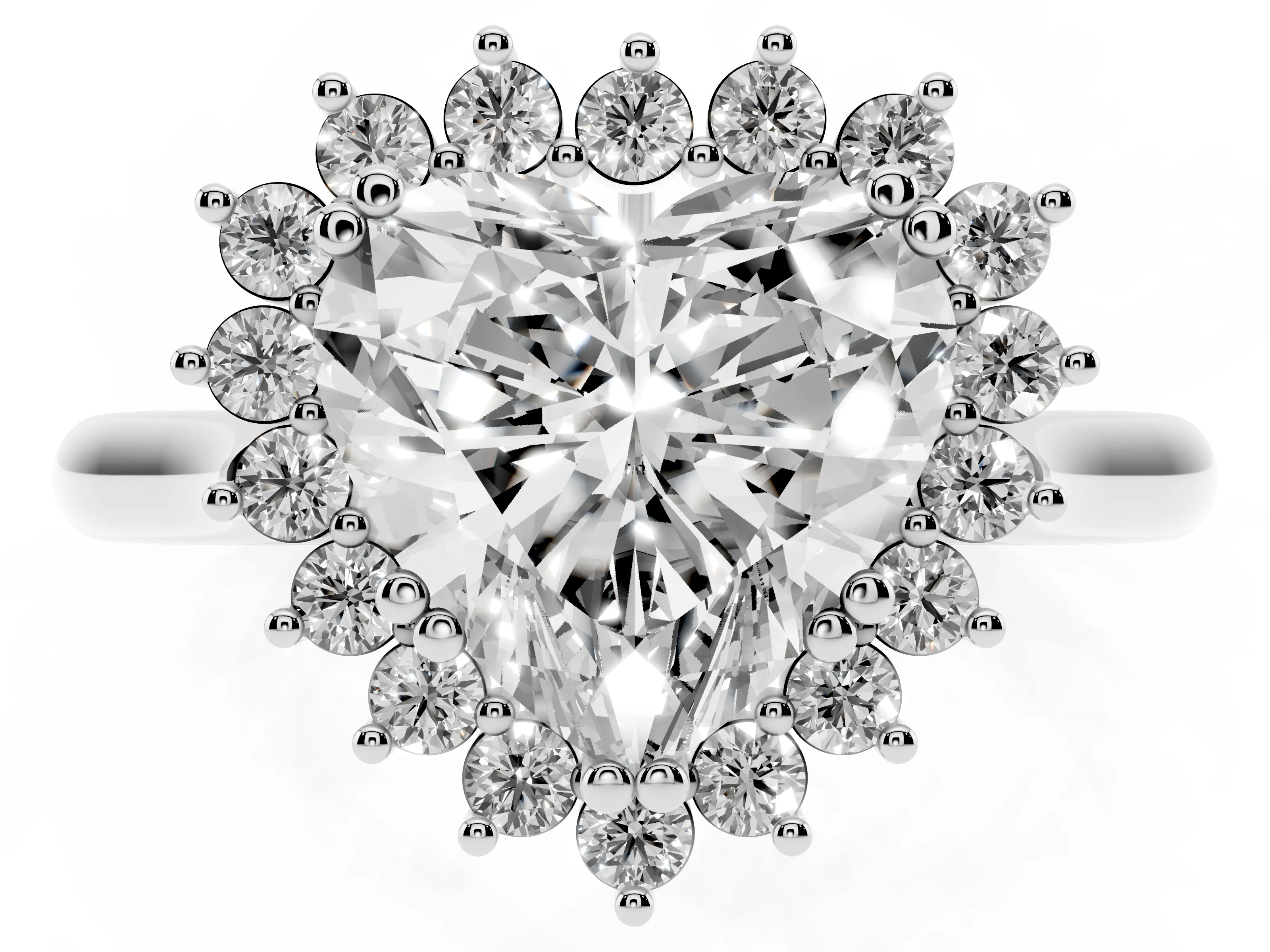 Heart Cut Diamond Halo Ring Set in Silver with Plain Solitaire Band and Prong Setting