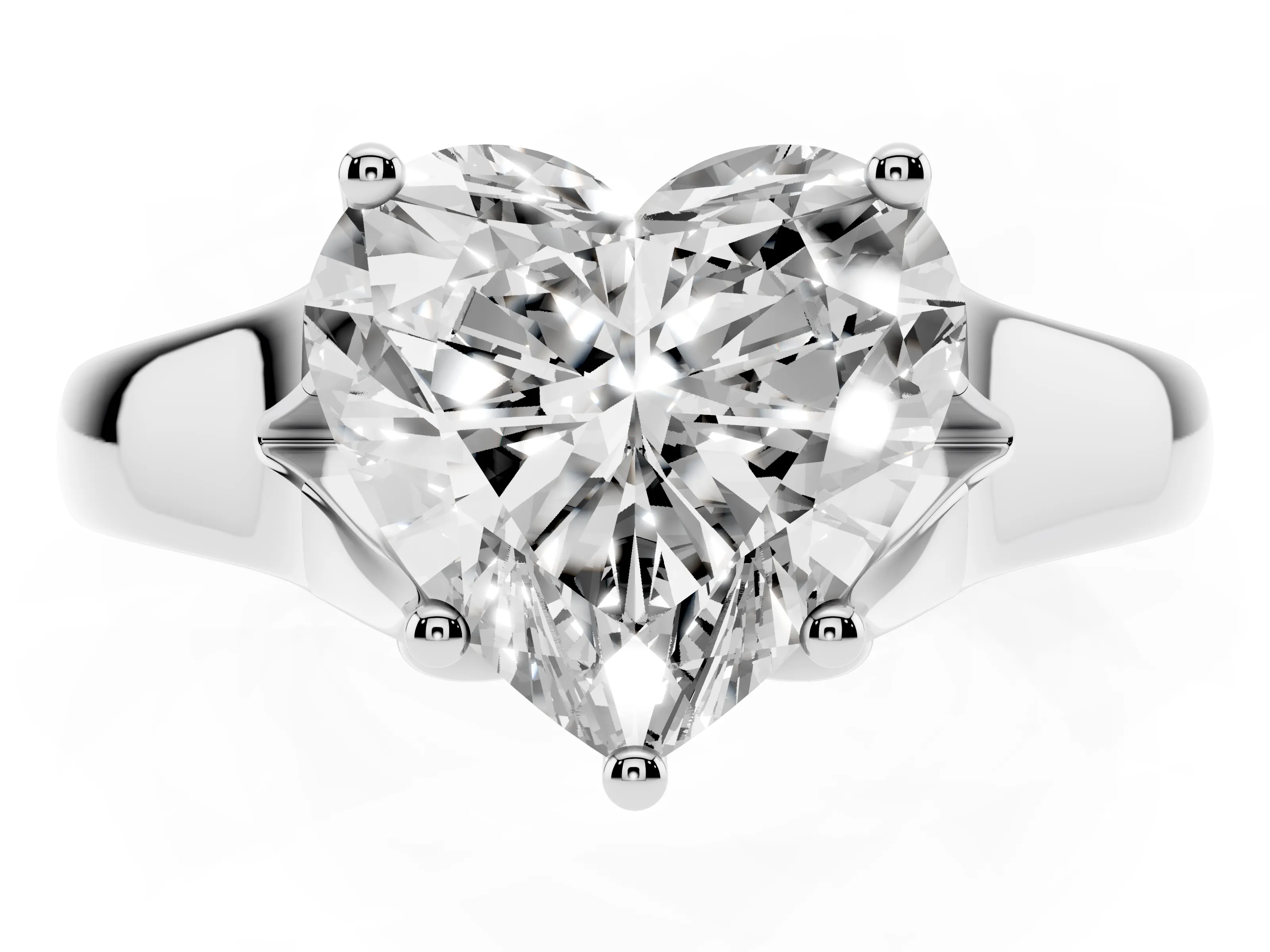 Heart Cut Diamond Solitaire Ring Set in White gold with Arched Cathedral Band and Prong Setting