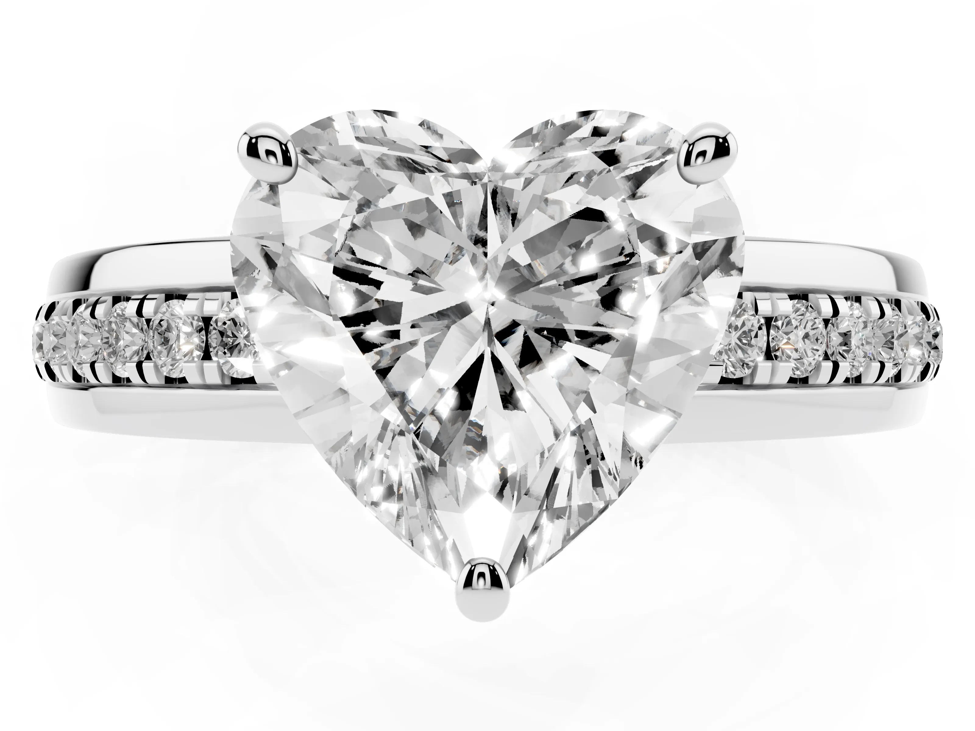 Heart Cut Diamond Solitaire Ring Set in White gold with Channel Set Band and Prong Setting