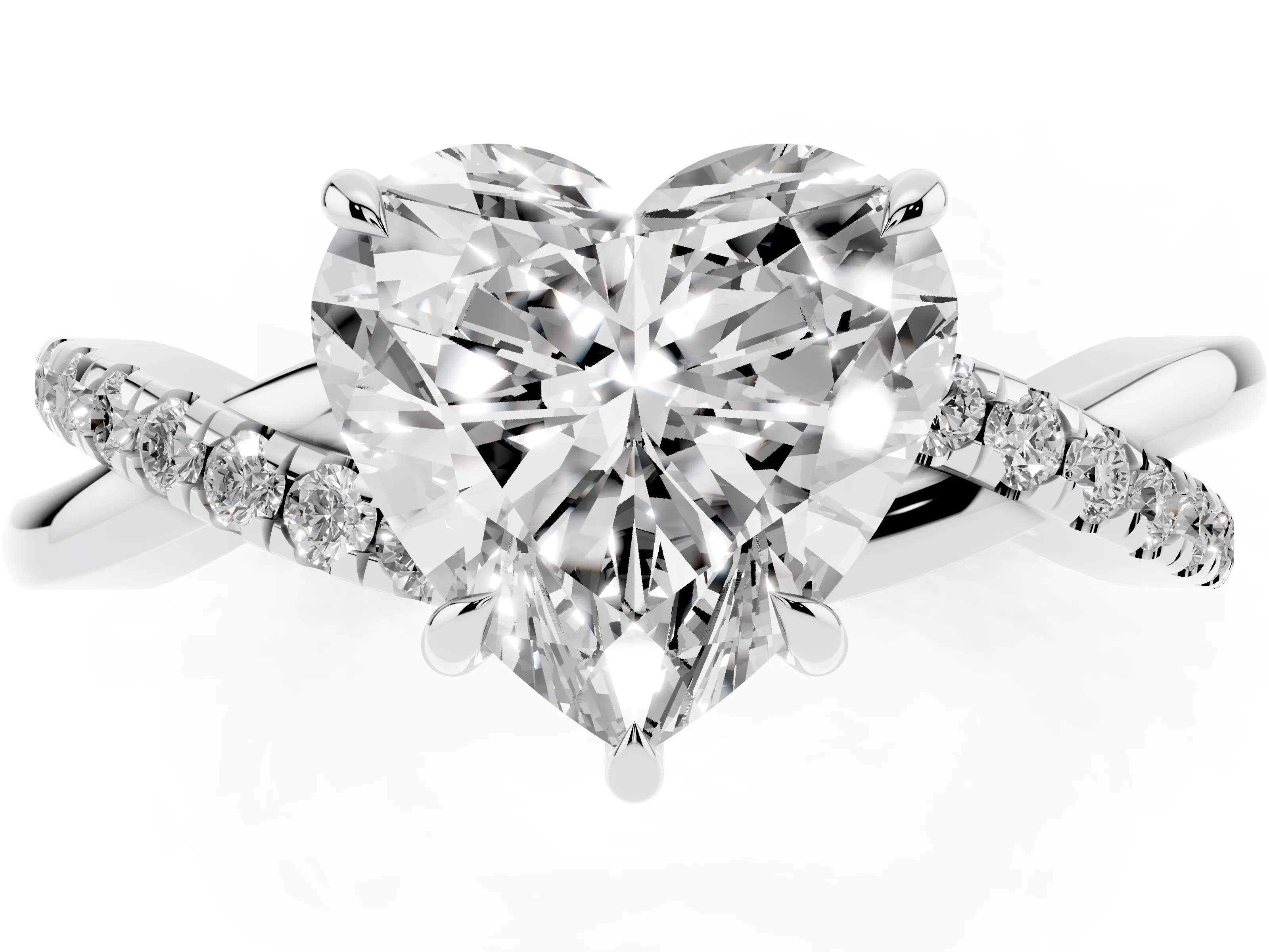Heart Cut Diamond Twisted Pavé Band Ring Set in Silver with Prong Setting
