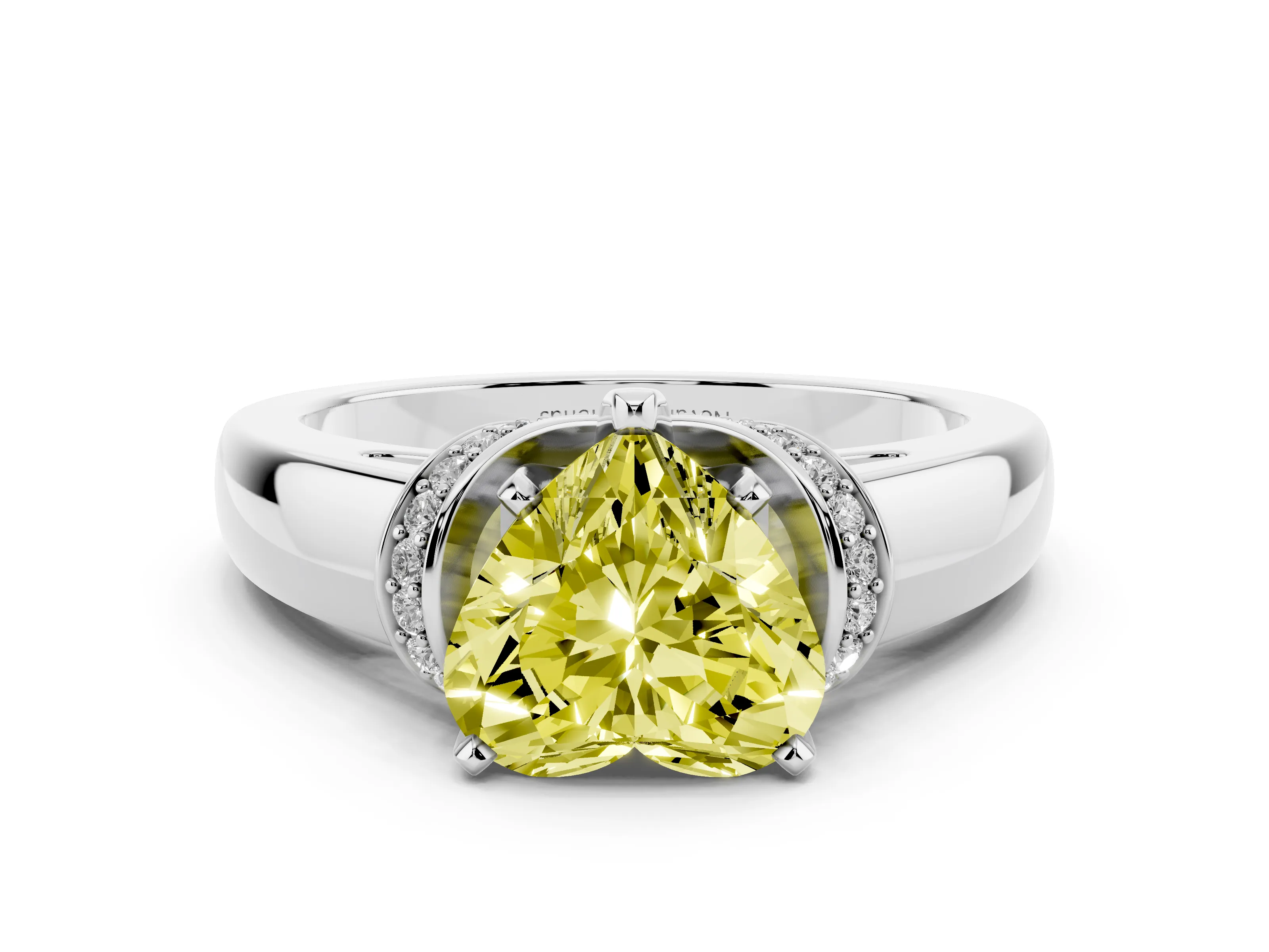 Fancy Yellow Heart Cut Diamond Pavé Band Solitaire Ring Set in Silver with Prong Setting