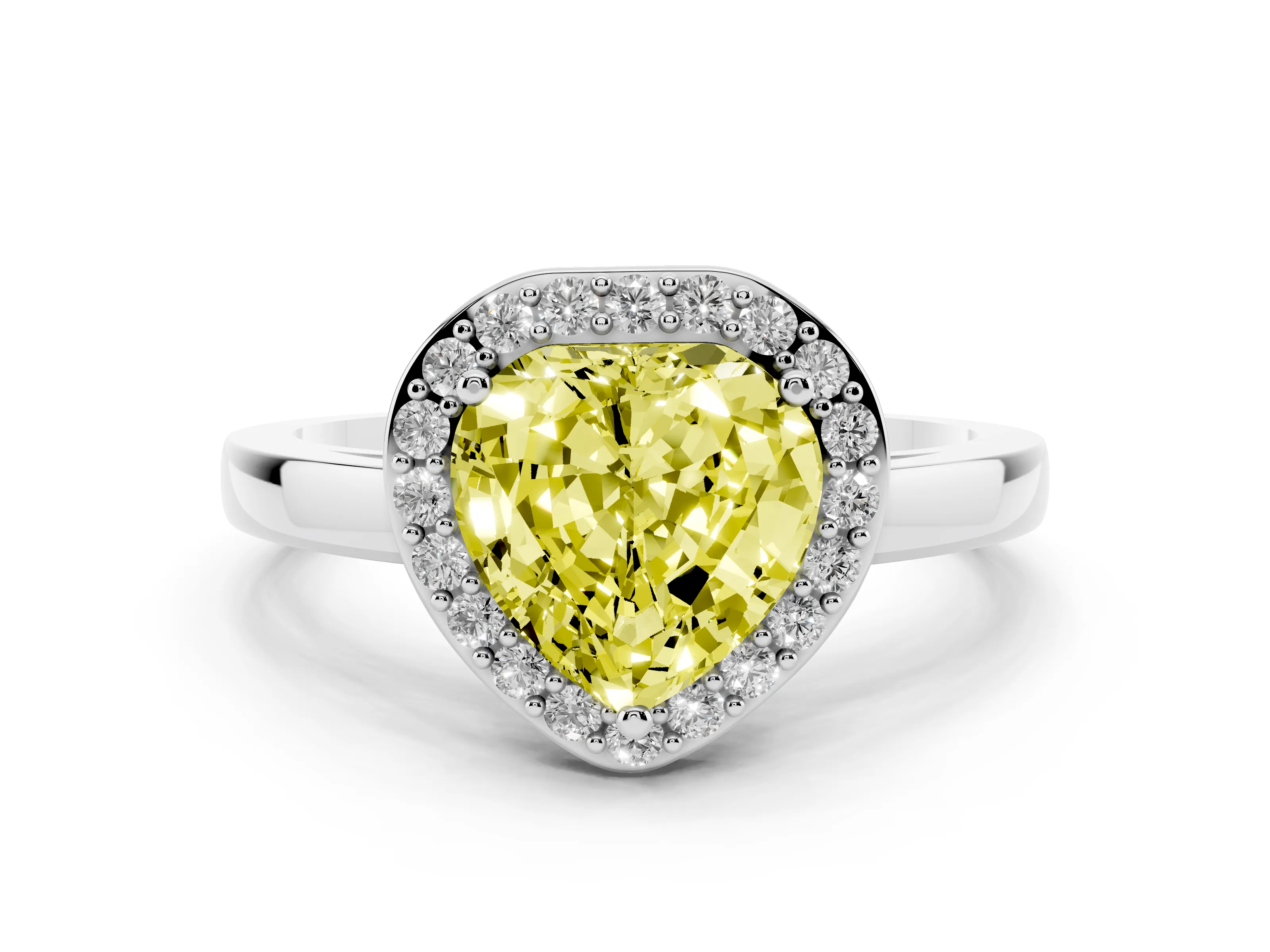 Fancy Yellow Heart Cut Diamond Halo Ring Set in Platinum with Solitaire Band and Prong Setting
