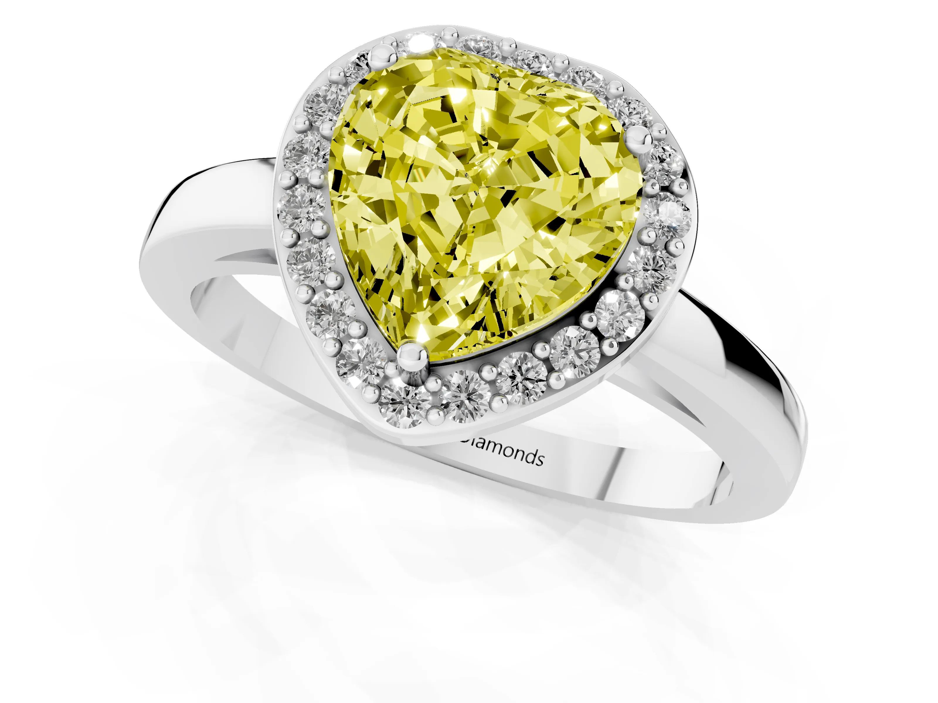 Fancy Yellow Heart Cut Diamond Halo Ring Set in Platinum with Solitaire Band and Prong Setting – second view