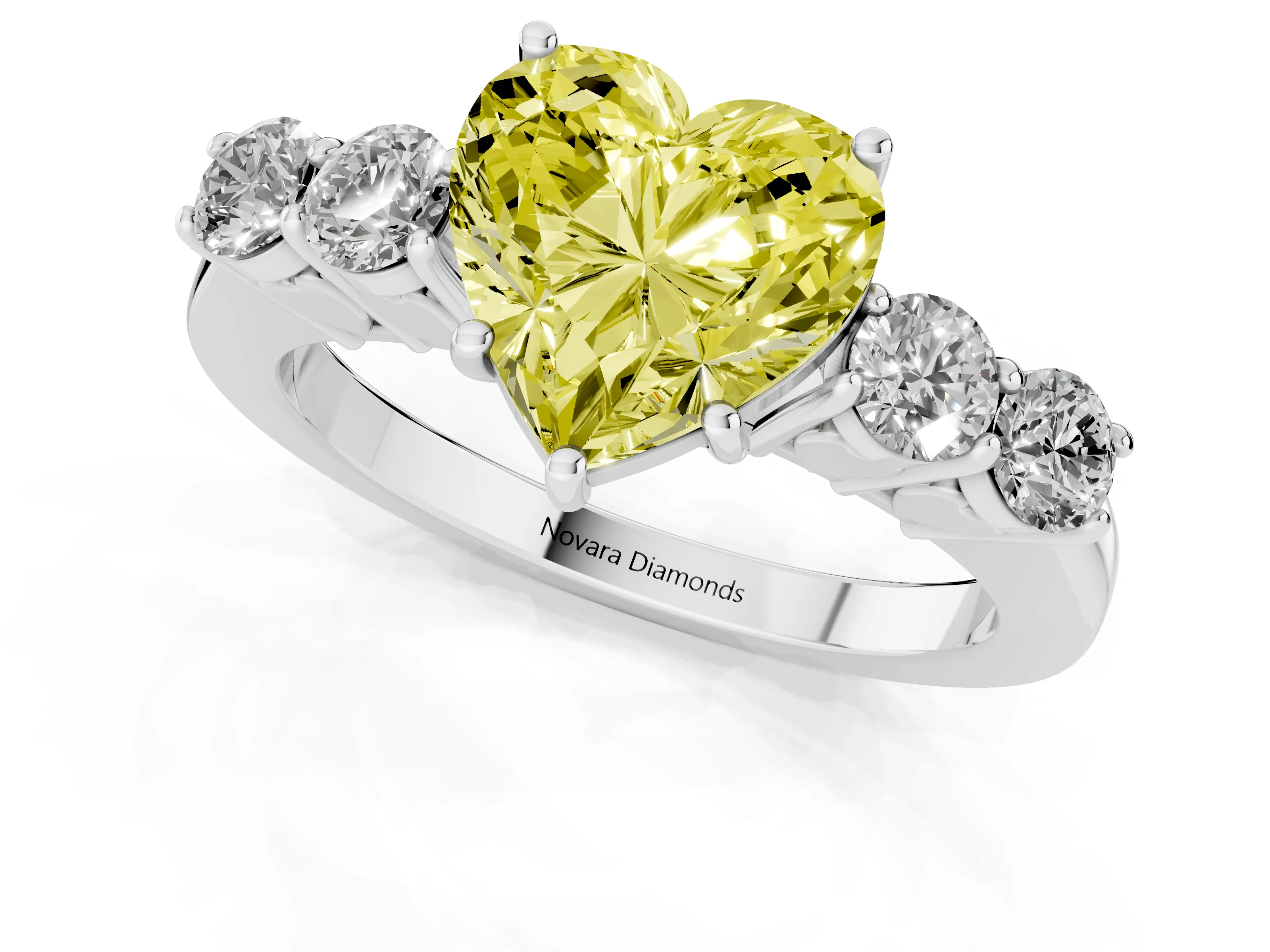 Fancy Yellow Heart Cut Diamond Five-Stone Prong Set Band Ring Set in Platinum with Polished Band