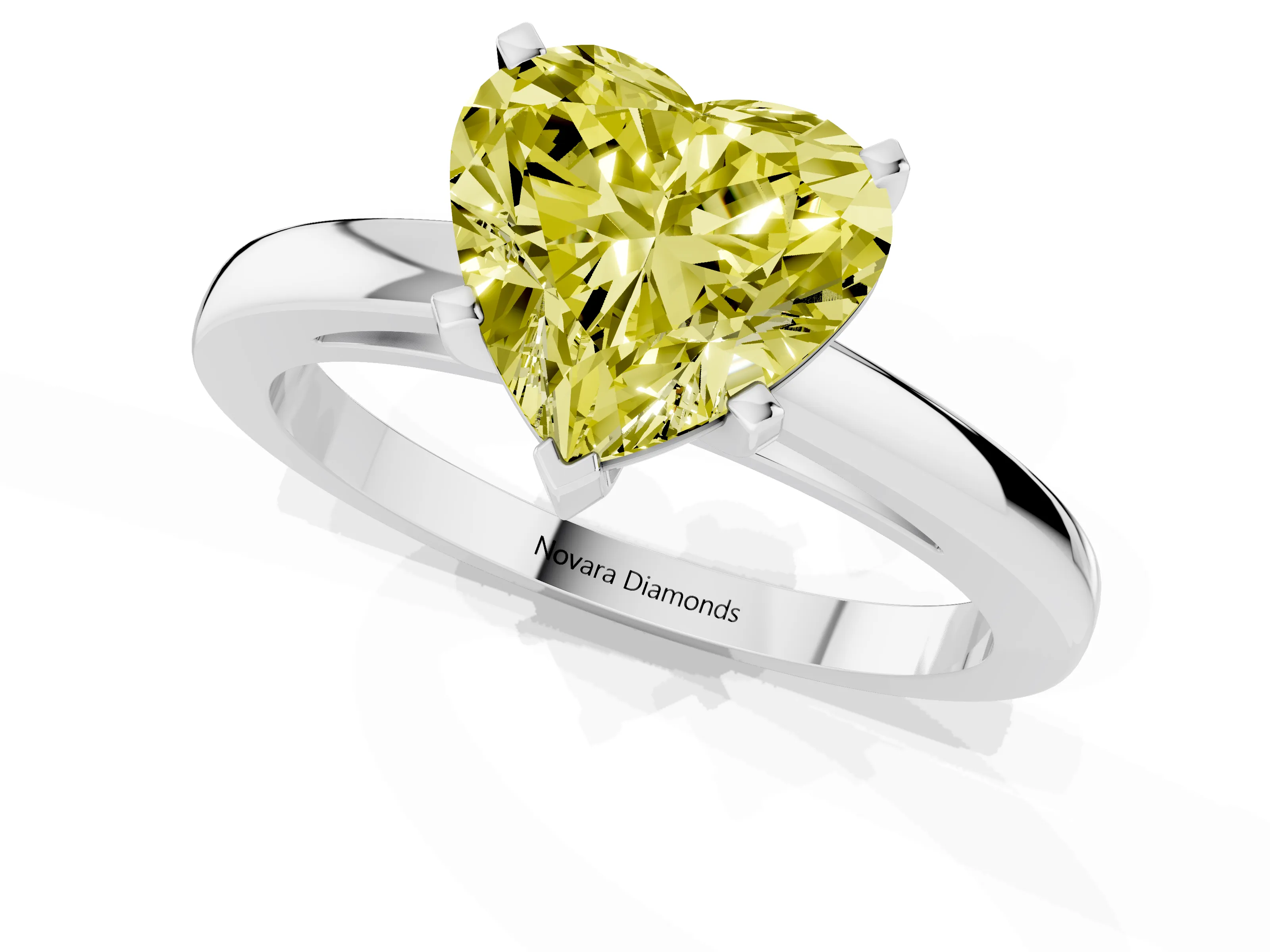 Fancy Yellow Heart Cut Diamond Solitaire Engagement Ring Set in Silver with Prong Setting on a Classic Band