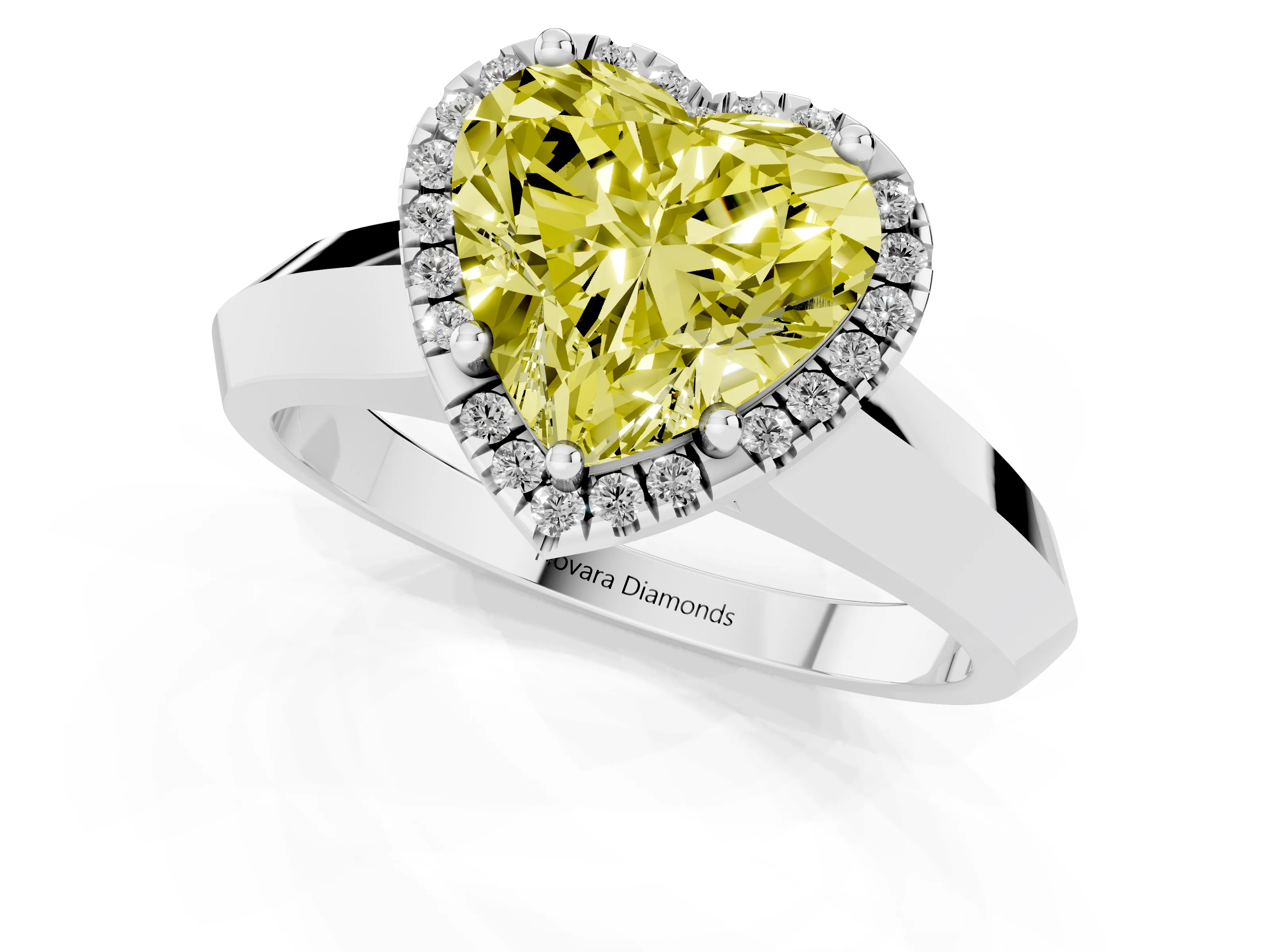 Fancy Yellow Heart Cut Diamond Halo Ring Set in Silver with Cathedral Band and Prong Setting