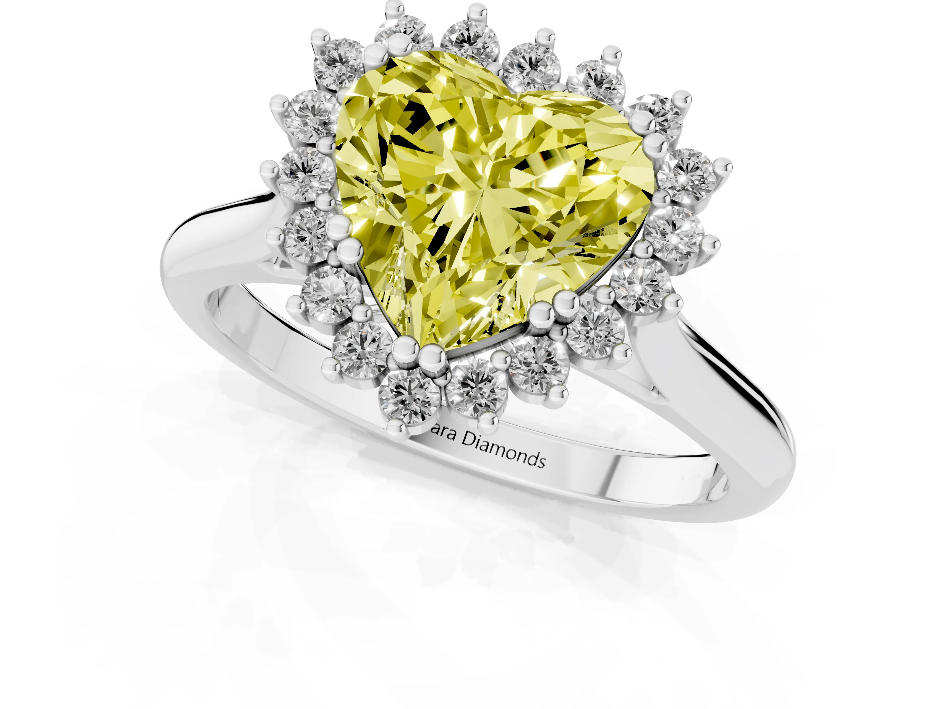 Fancy Yellow Heart Cut Diamond Halo Ring Set in Silver with Plain Solitaire Band and Prong Setting