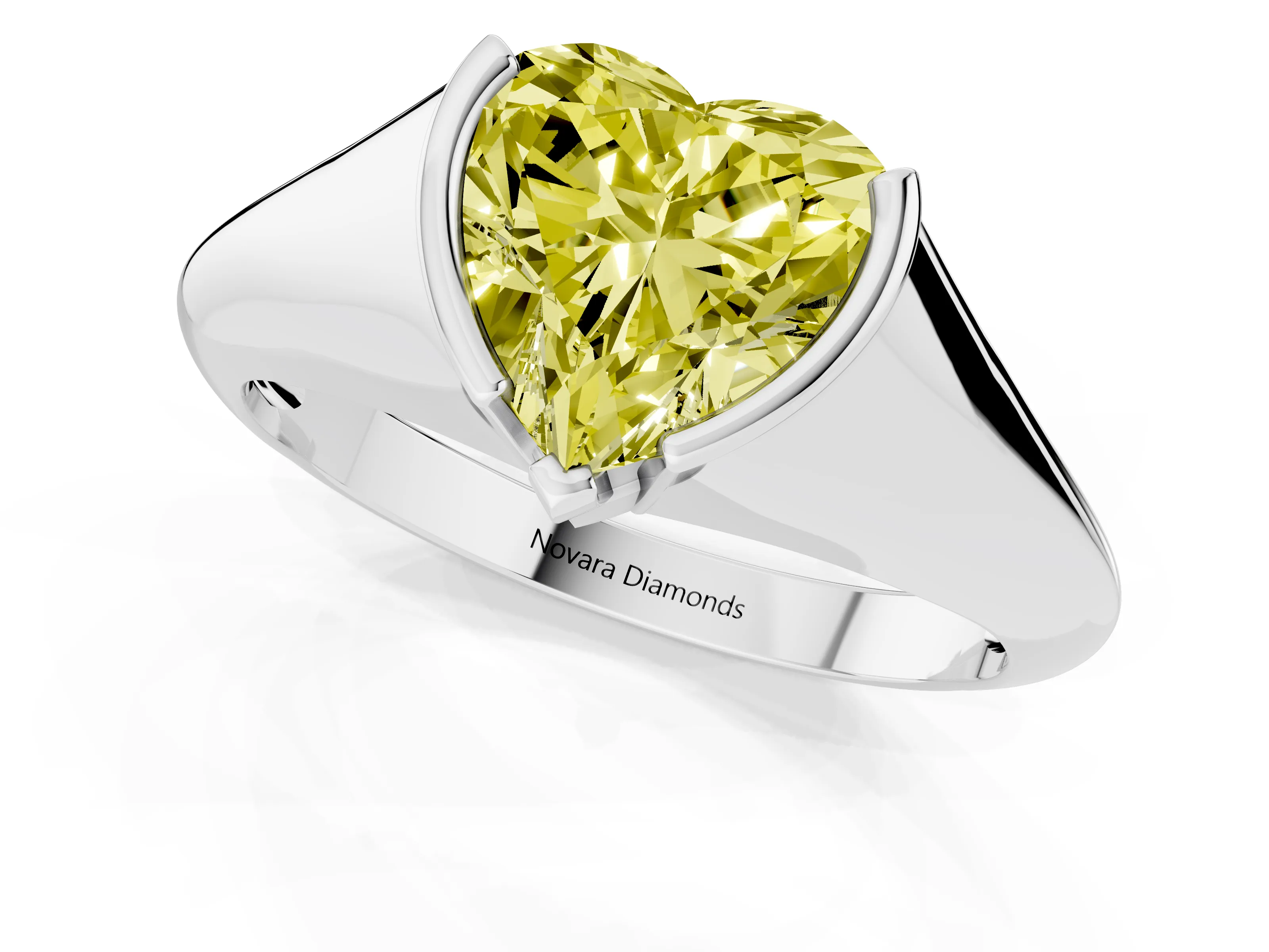 Fancy Yellow Heart Cut Diamond Solitaire Tension Set Ring Set in Silver