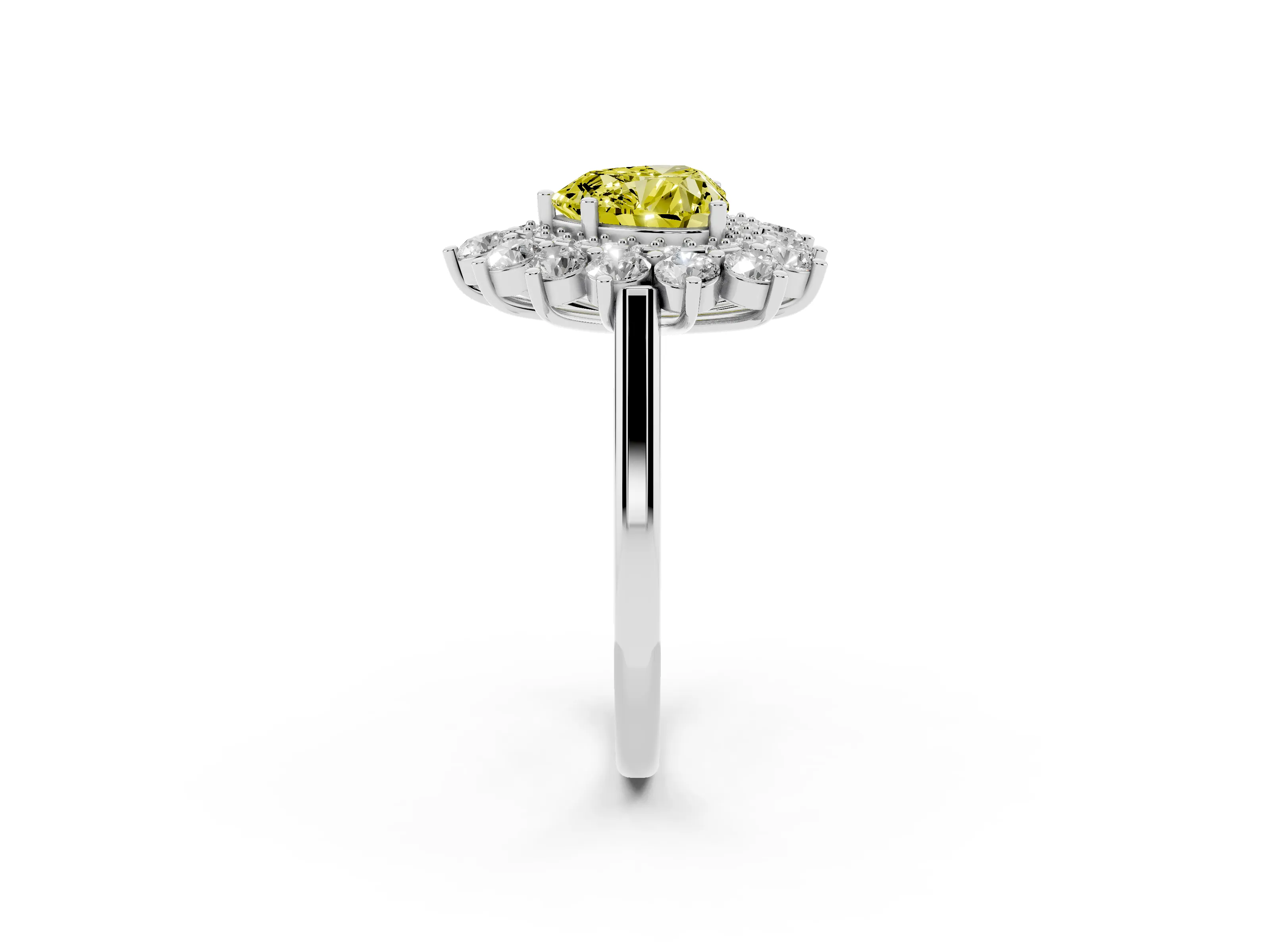 Fancy Yellow Heart Cut Diamond Floral Double Halo Ring Set in Silver with Round Petals