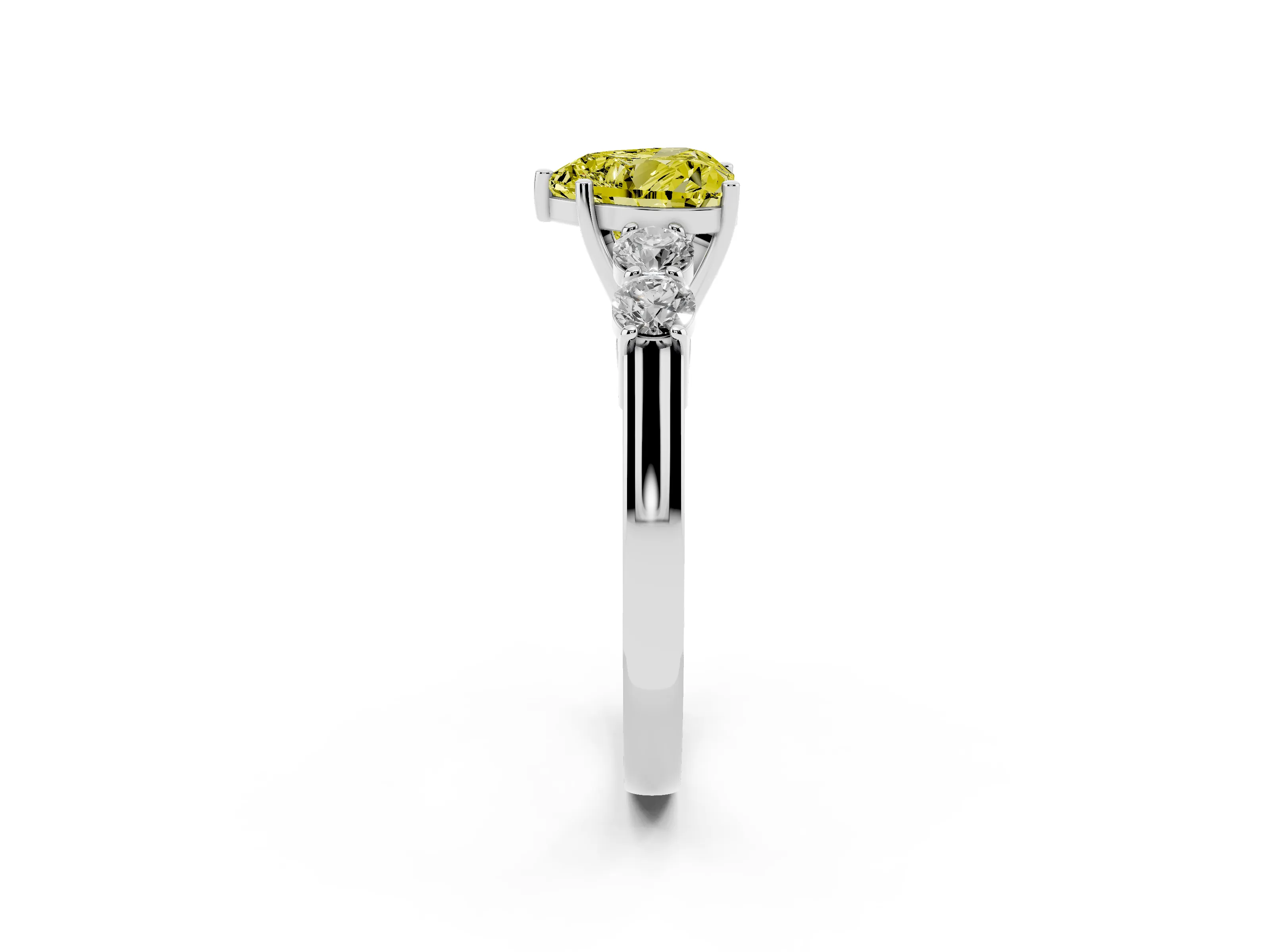 Fancy Yellow Heart Cut Diamond Five-Stone Prong Set Band Ring Set in Platinum with Polished Band