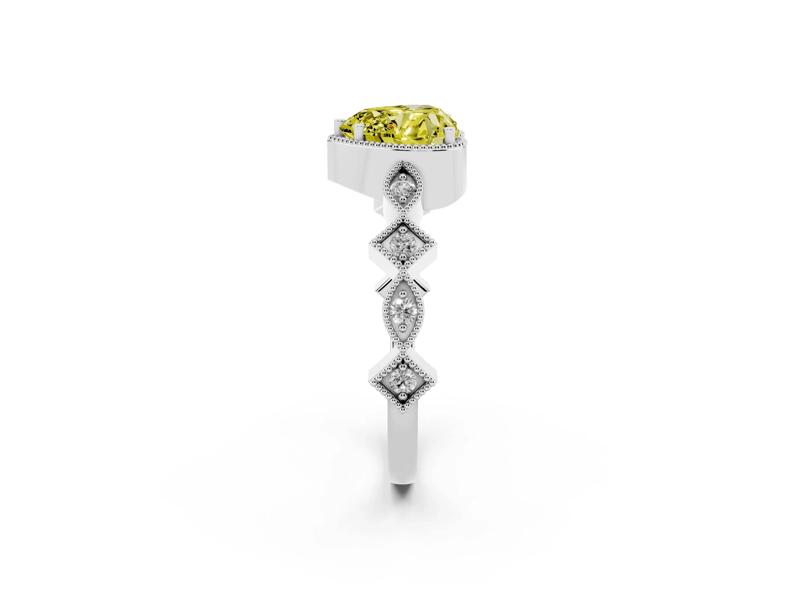 Fancy Yellow Heart Cut Diamond Milgrain Marquise Twist Band Ring Set in Silver with Prong Setting