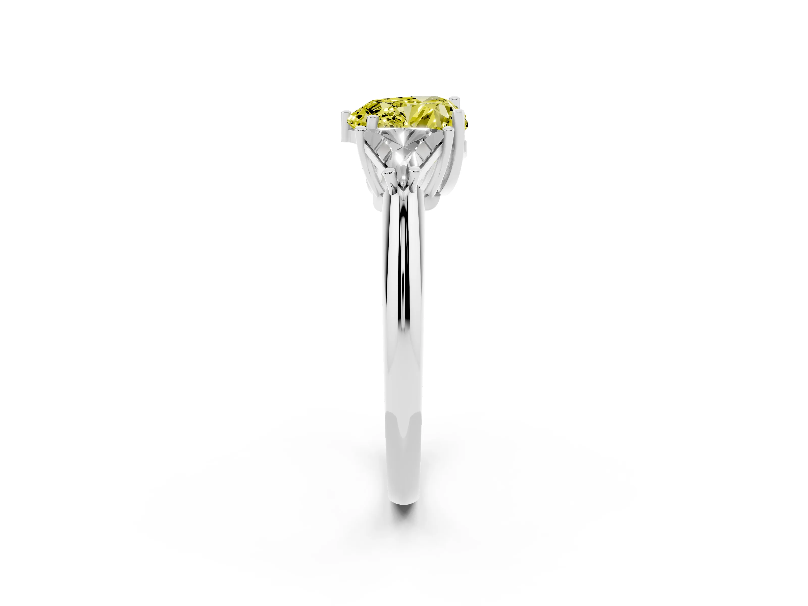 Fancy Yellow Heart Cut Diamond Three-Stone Engagement Ring Set in Platinum with Trillion Side Stones