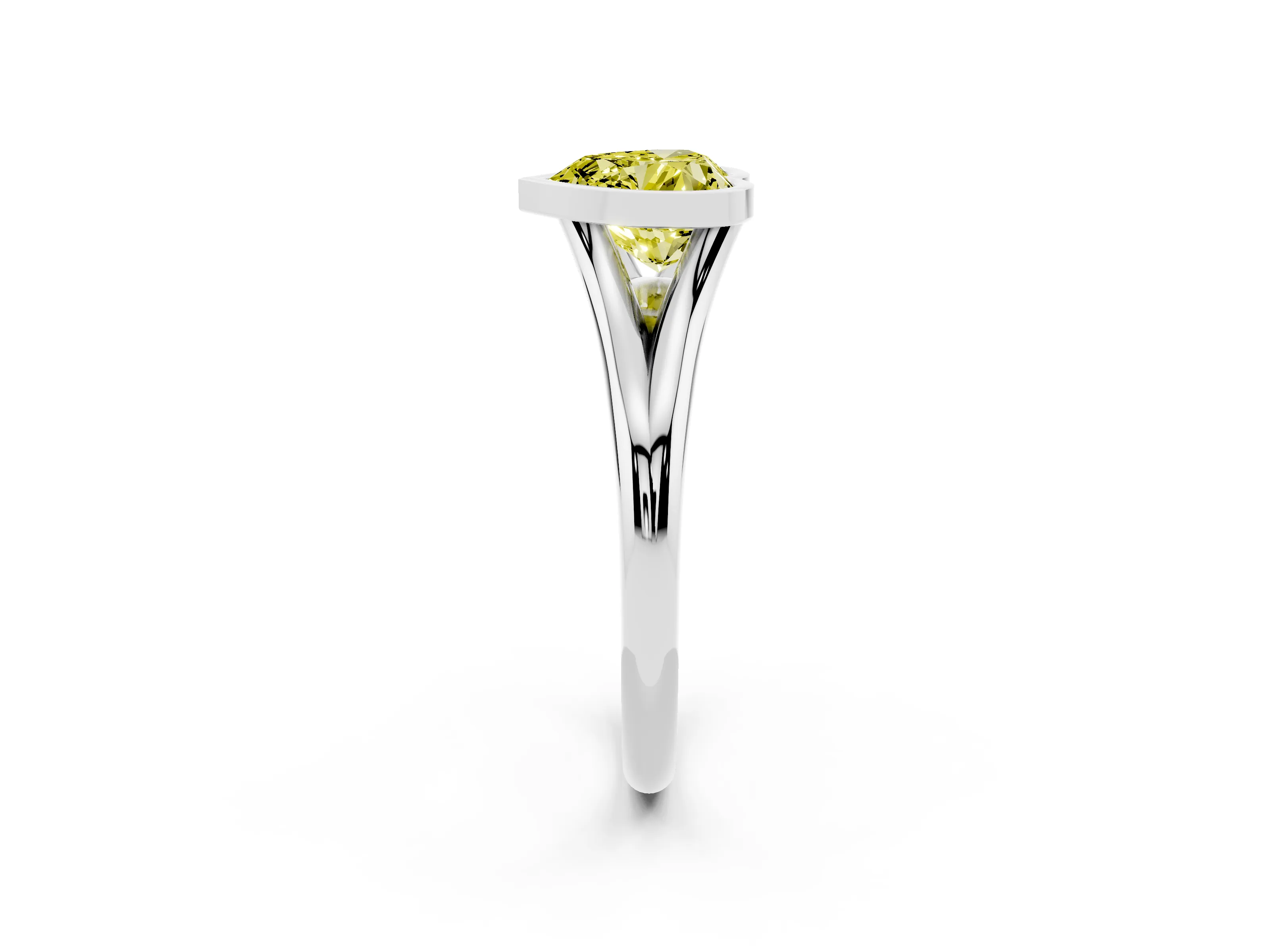 Fancy Yellow Bezel Set Heart Cut Diamond Solitaire Ring Set in Platinum with Tapered Band