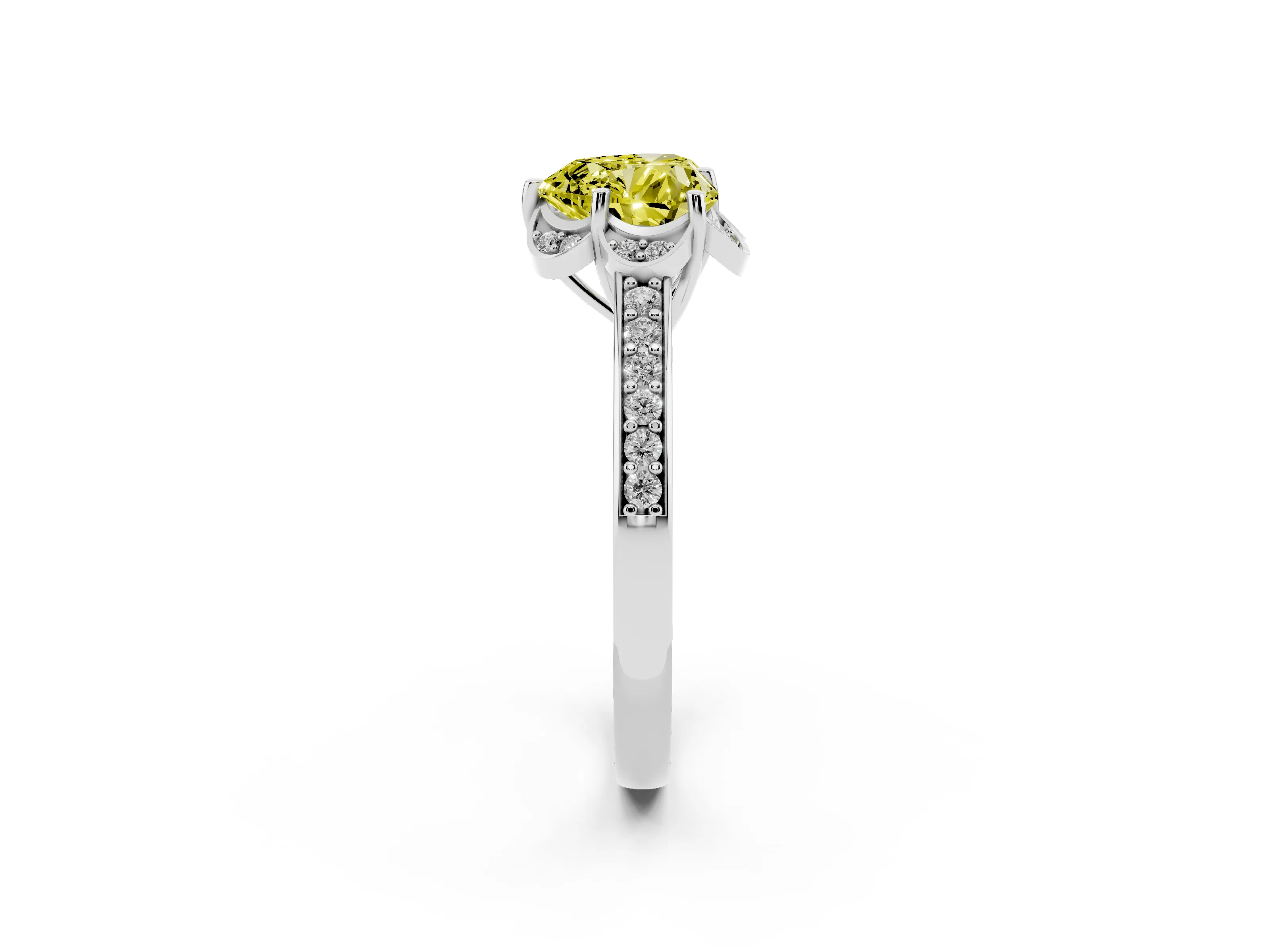 Fancy Yellow Heart Cut Diamond Halo Ring Set in Platinum with Channel Set Band and Prong Setting