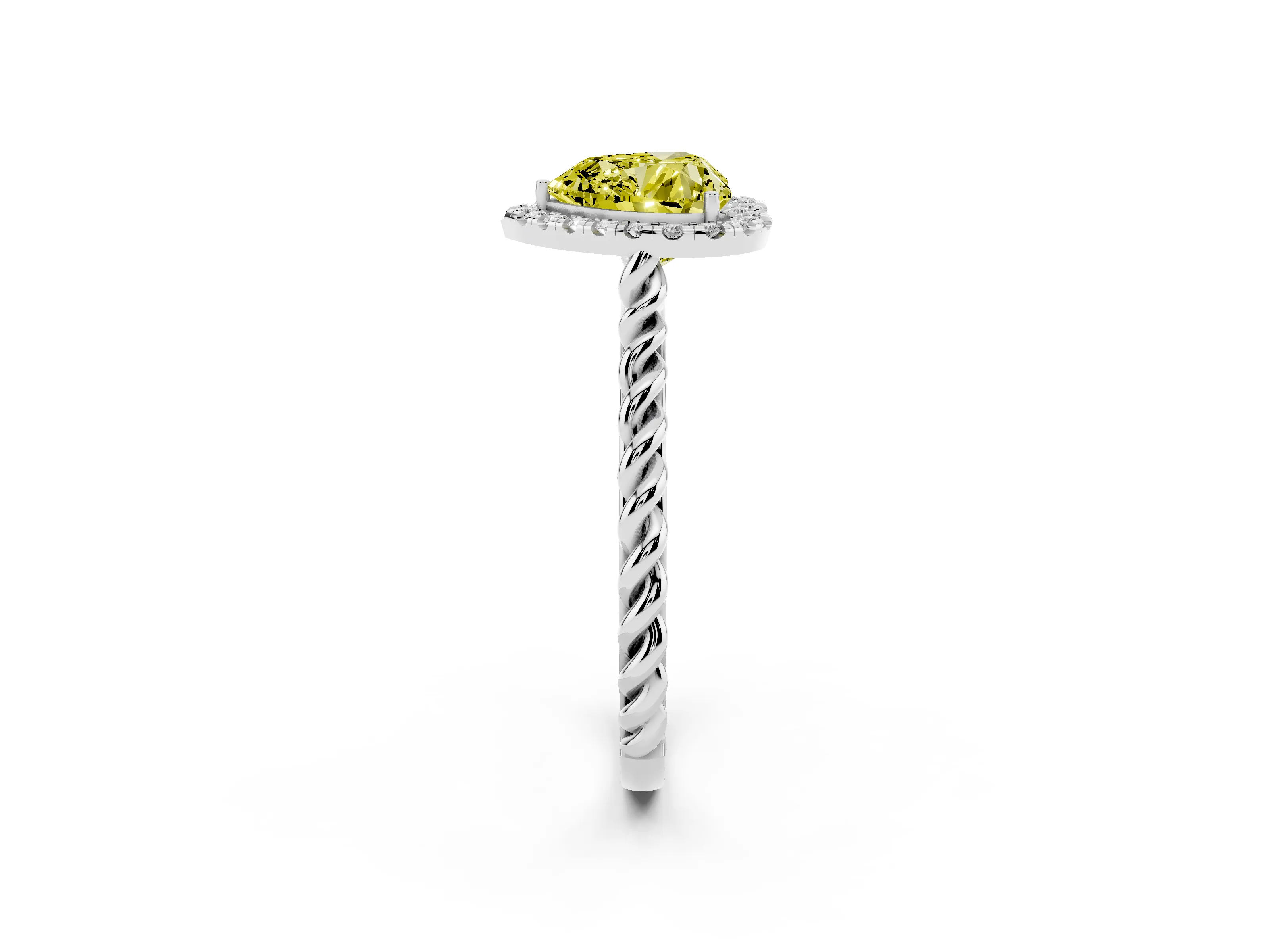 Fancy Yellow Heart Cut Diamond Halo Ring Set in White gold with Plain Twisted Band