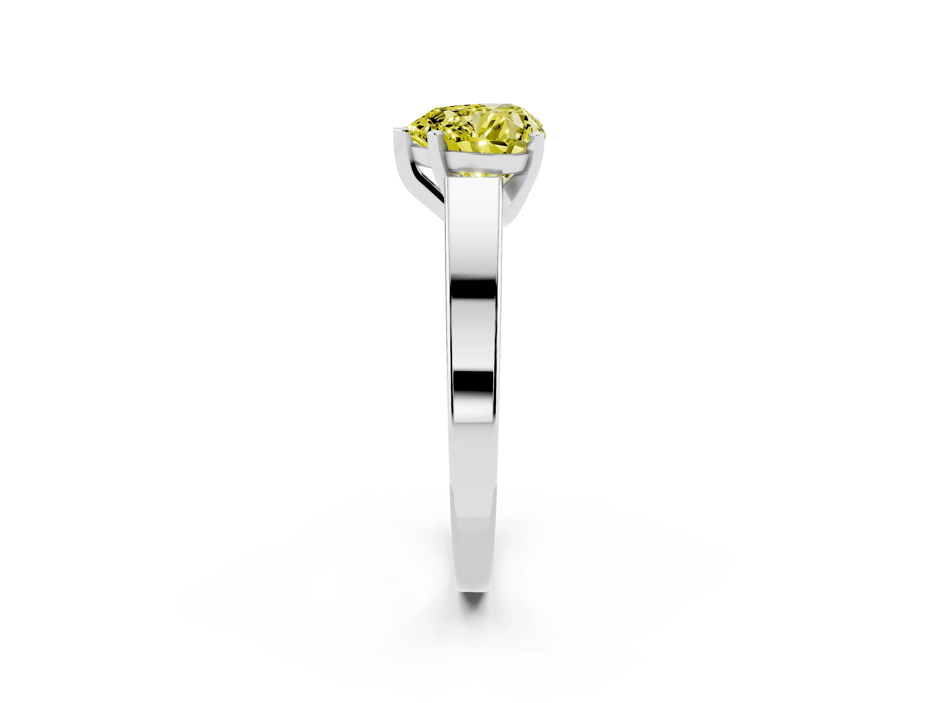 Fancy Yellow Heart Cut Diamond Solitaire Engagement Ring Set in White gold with Prong Setting and Tapered Band