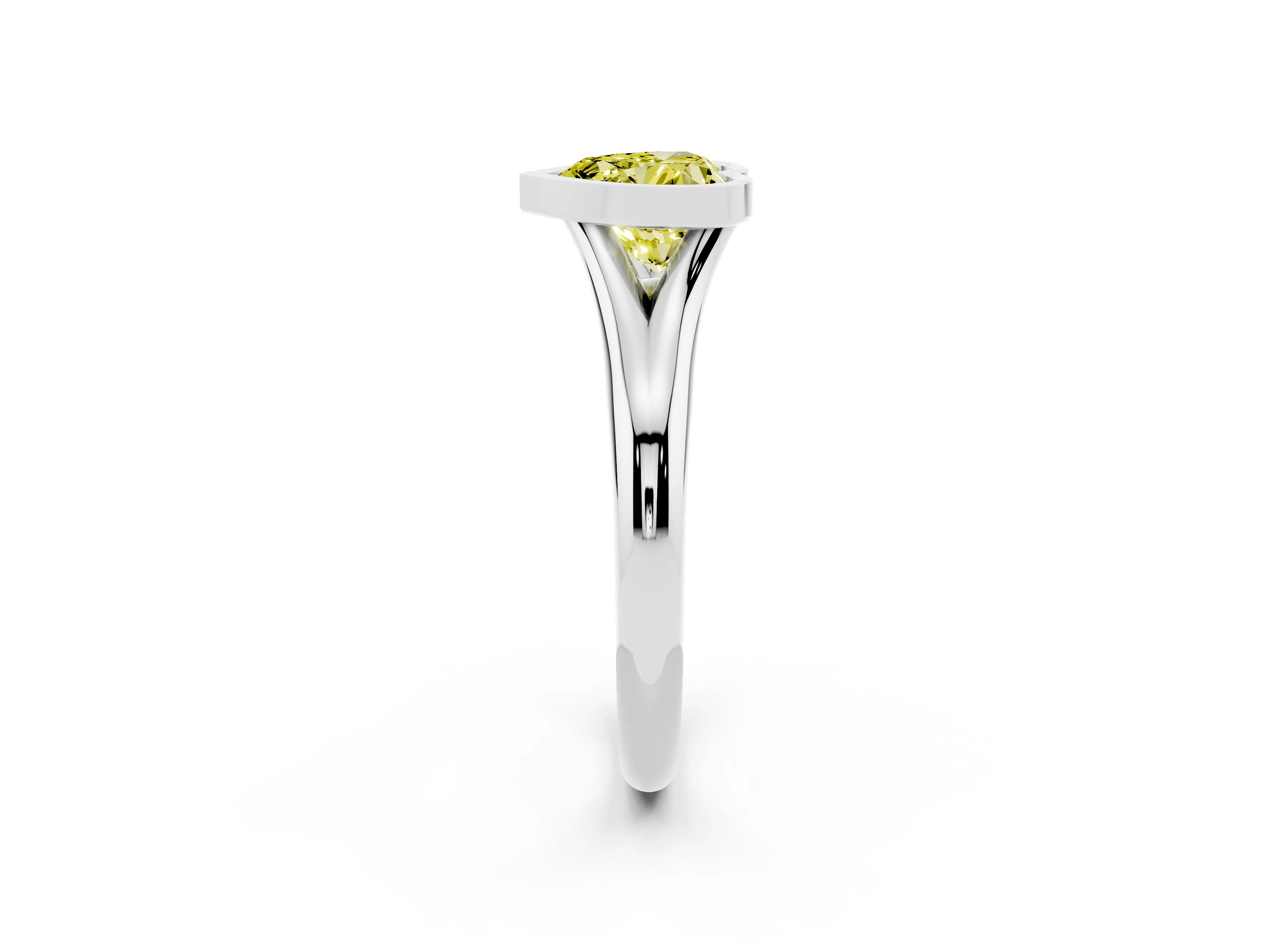 Fancy Yellow Bezel Set Heart Cut Diamond Solitaire Ring Set in White gold with Smooth Band