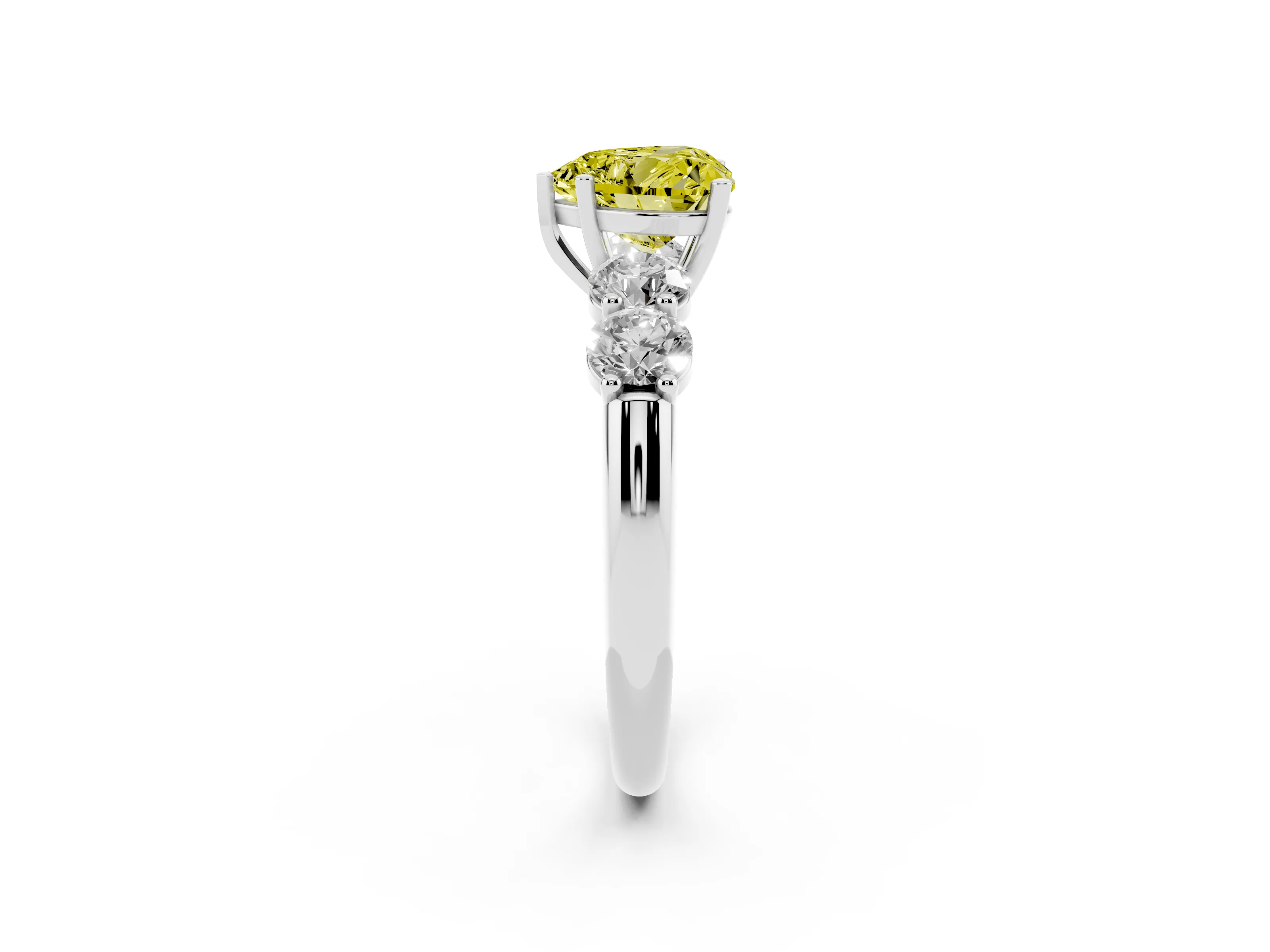 Fancy Yellow Heart Cut Diamond Five-Stone Prong Set Ring Set in White gold with Classic Band