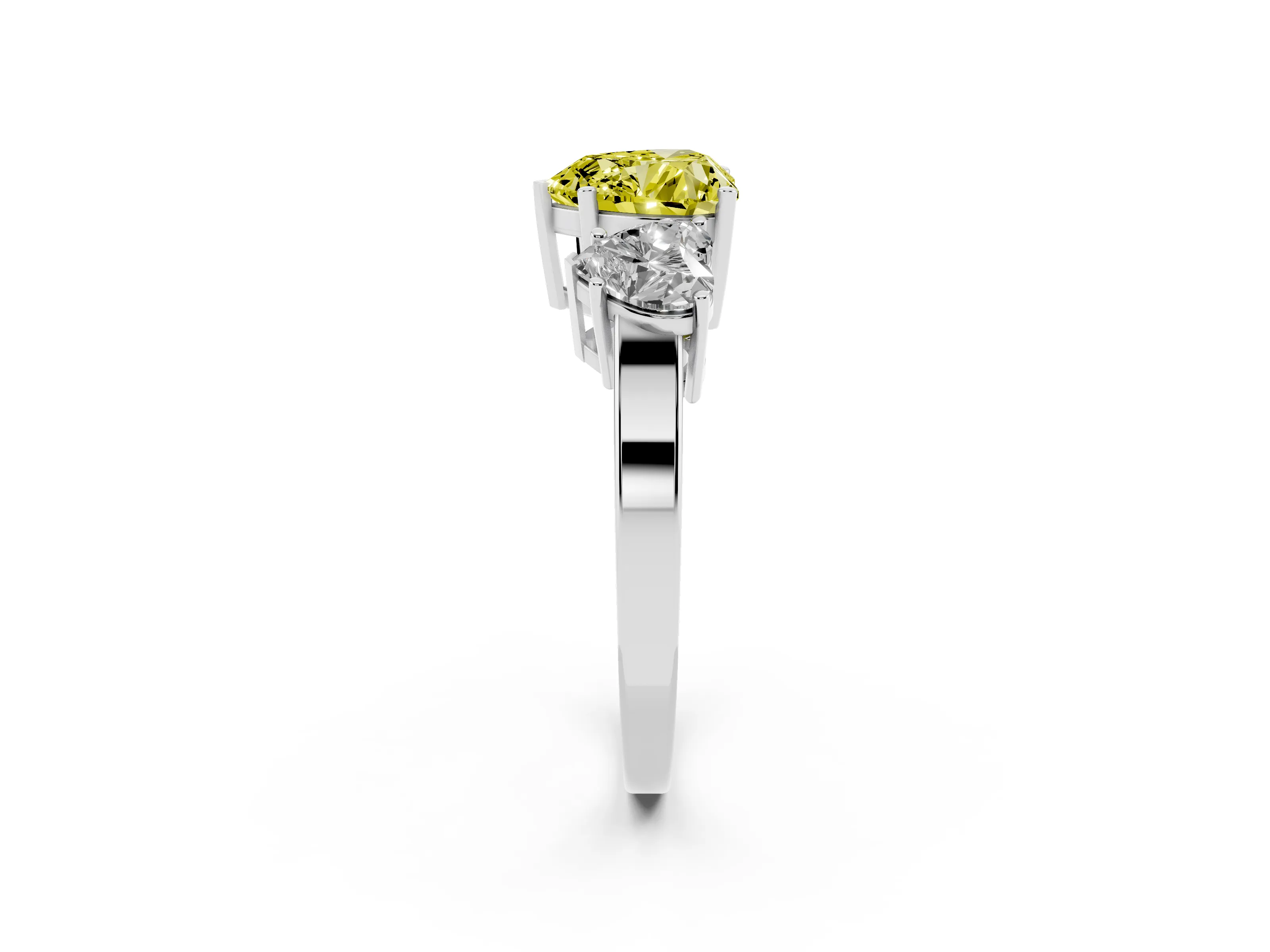 Fancy Yellow Heart Cut Diamond Three-Stone Engagement Ring Set in Silver with Flat Band
