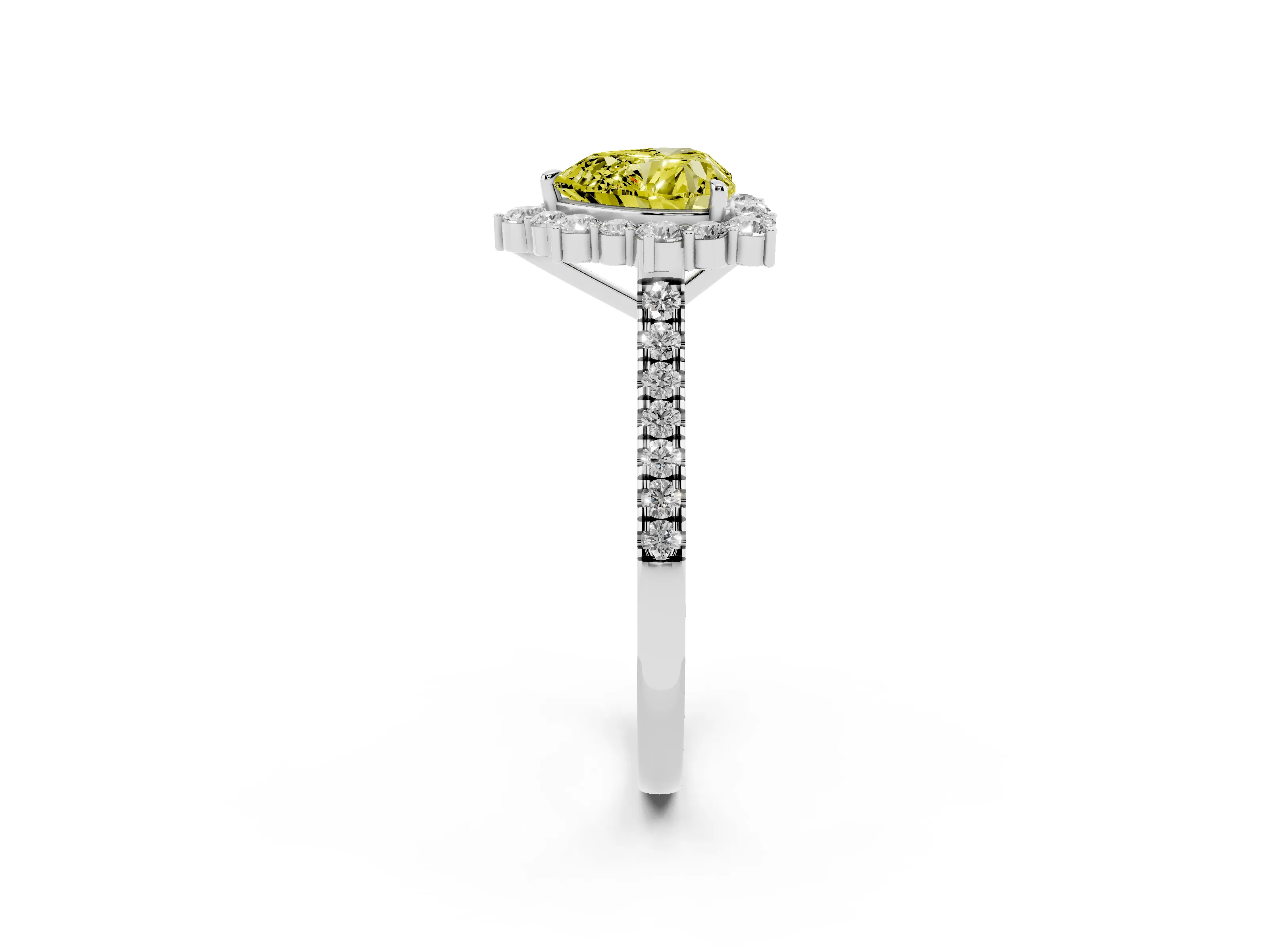 Fancy Yellow Heart Cut Diamond Halo Ring Set in Silver with Pavé Band and Prong Setting