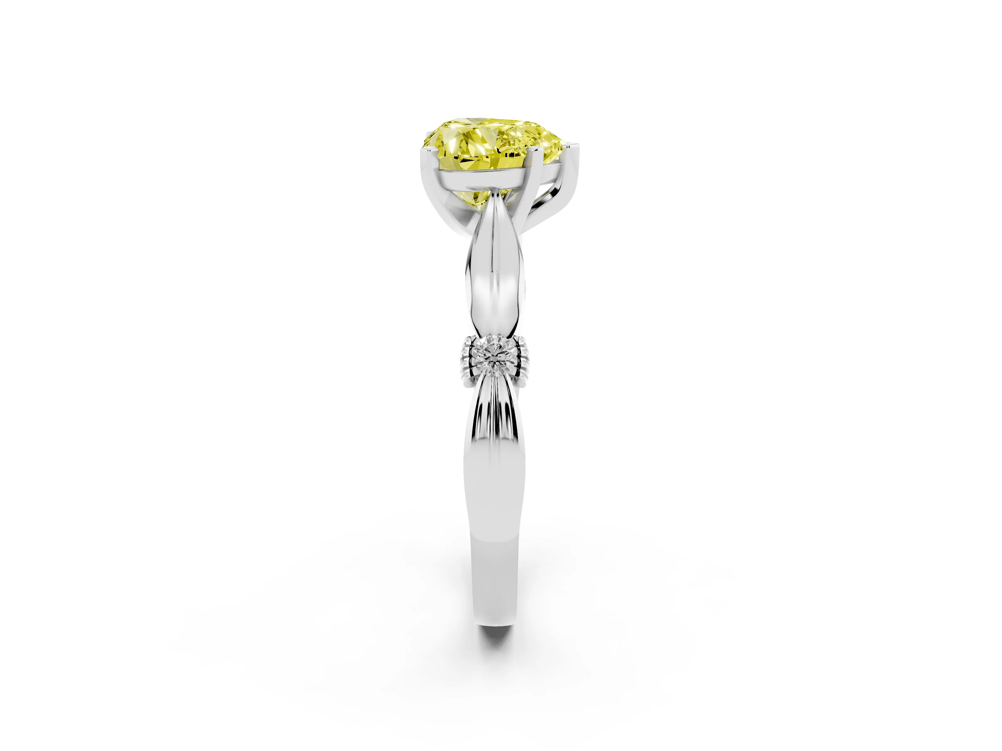 Fancy Yellow Heart Cut Diamond Solitaire Twisted Band Ring Set in Silver with Accent Stones and Prong Setting