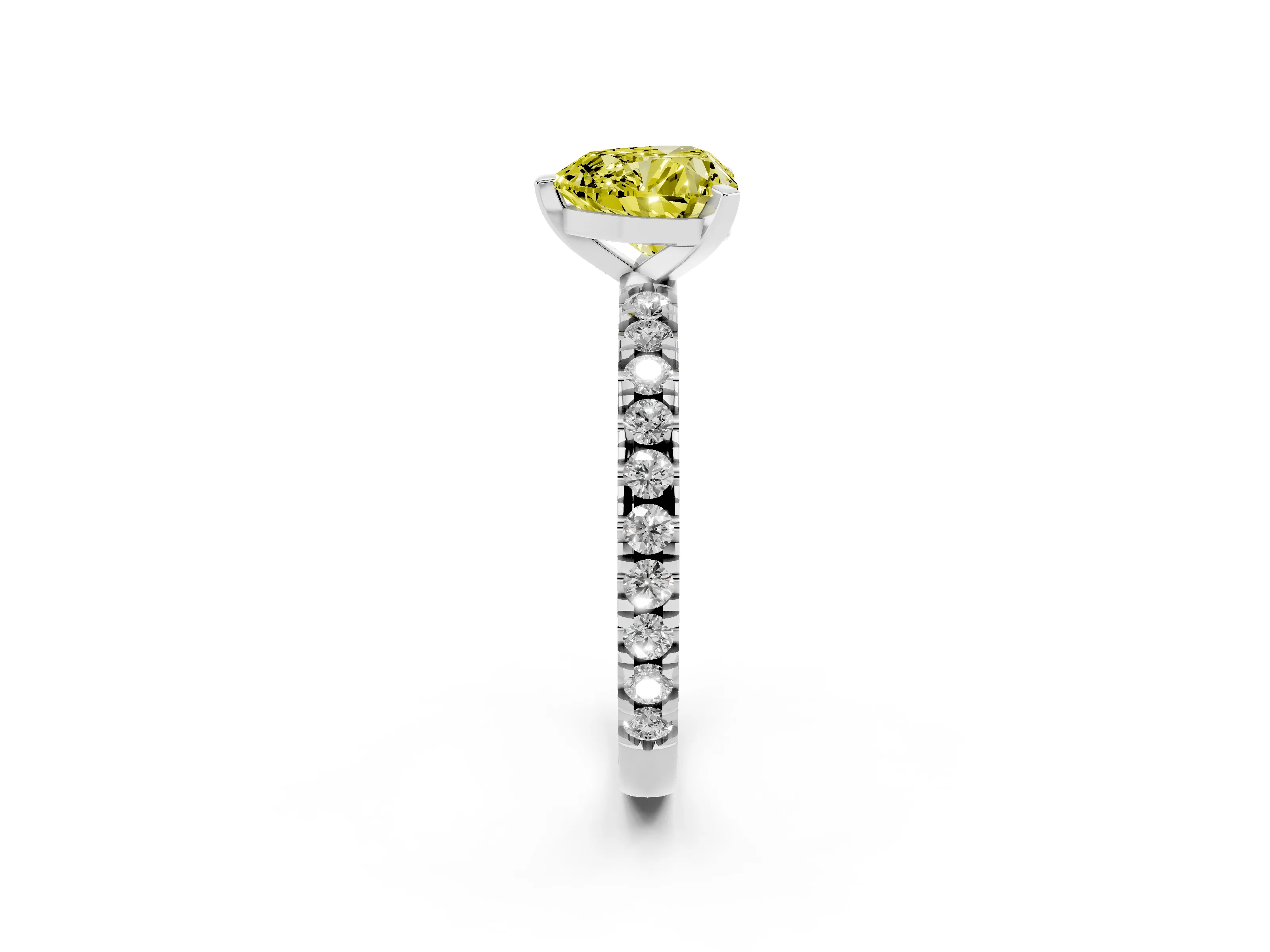 Fancy Yellow Heart Cut Diamond Pavé Band Solitaire Set in Silver with Prong Setting