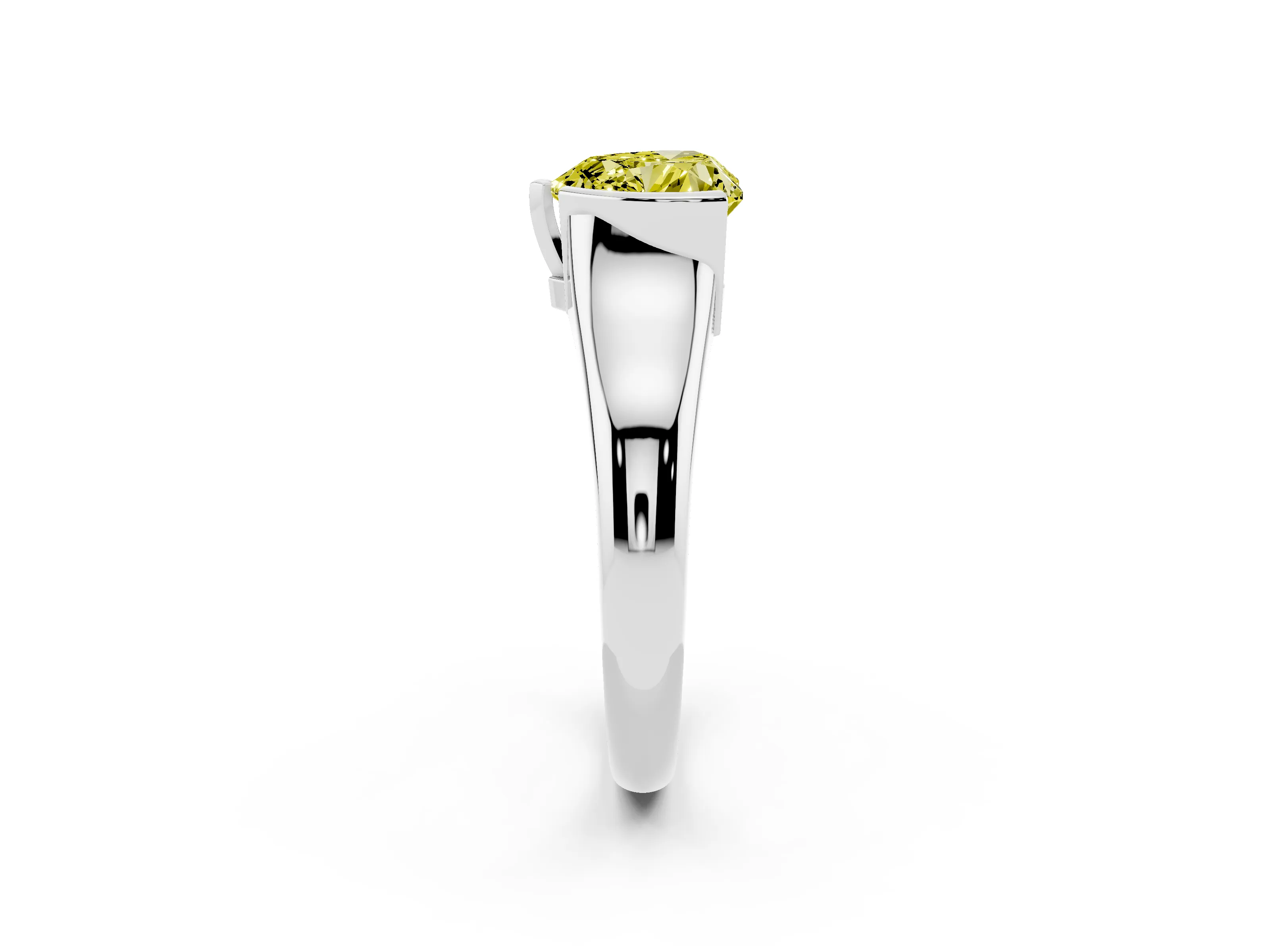 Fancy Yellow Heart Cut Diamond Solitaire Tension Set Ring Set in Silver with Split Shank Band