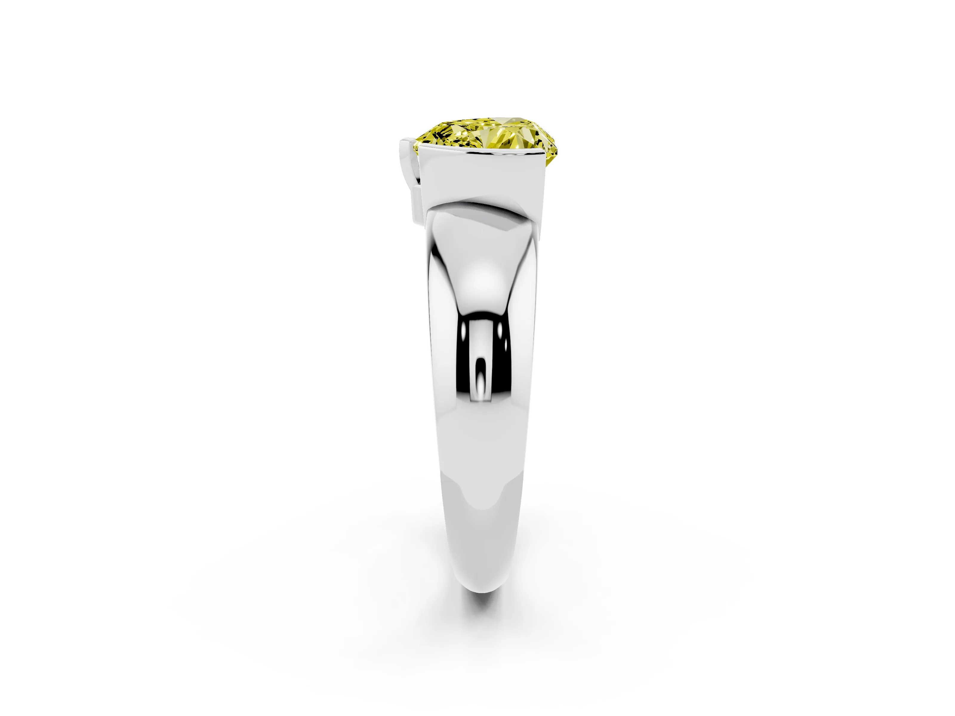 Fancy Yellow Heart Cut Diamond Solitaire Tension Set Ring Set in White gold with Wide Band
