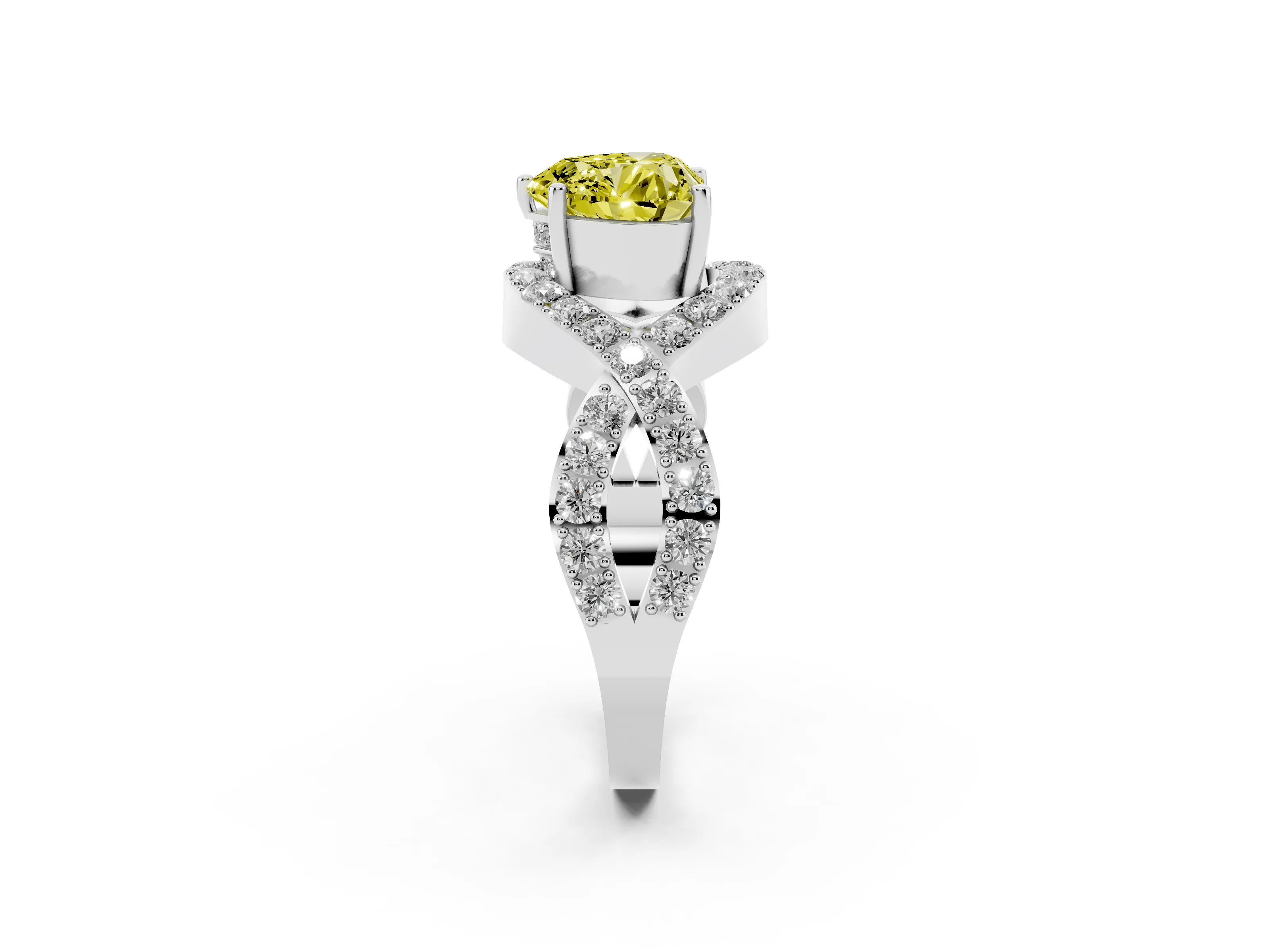 Fancy Yellow Heart Cut Diamond Solitaire Twist Band Pavé Engagement Ring Set in Silver