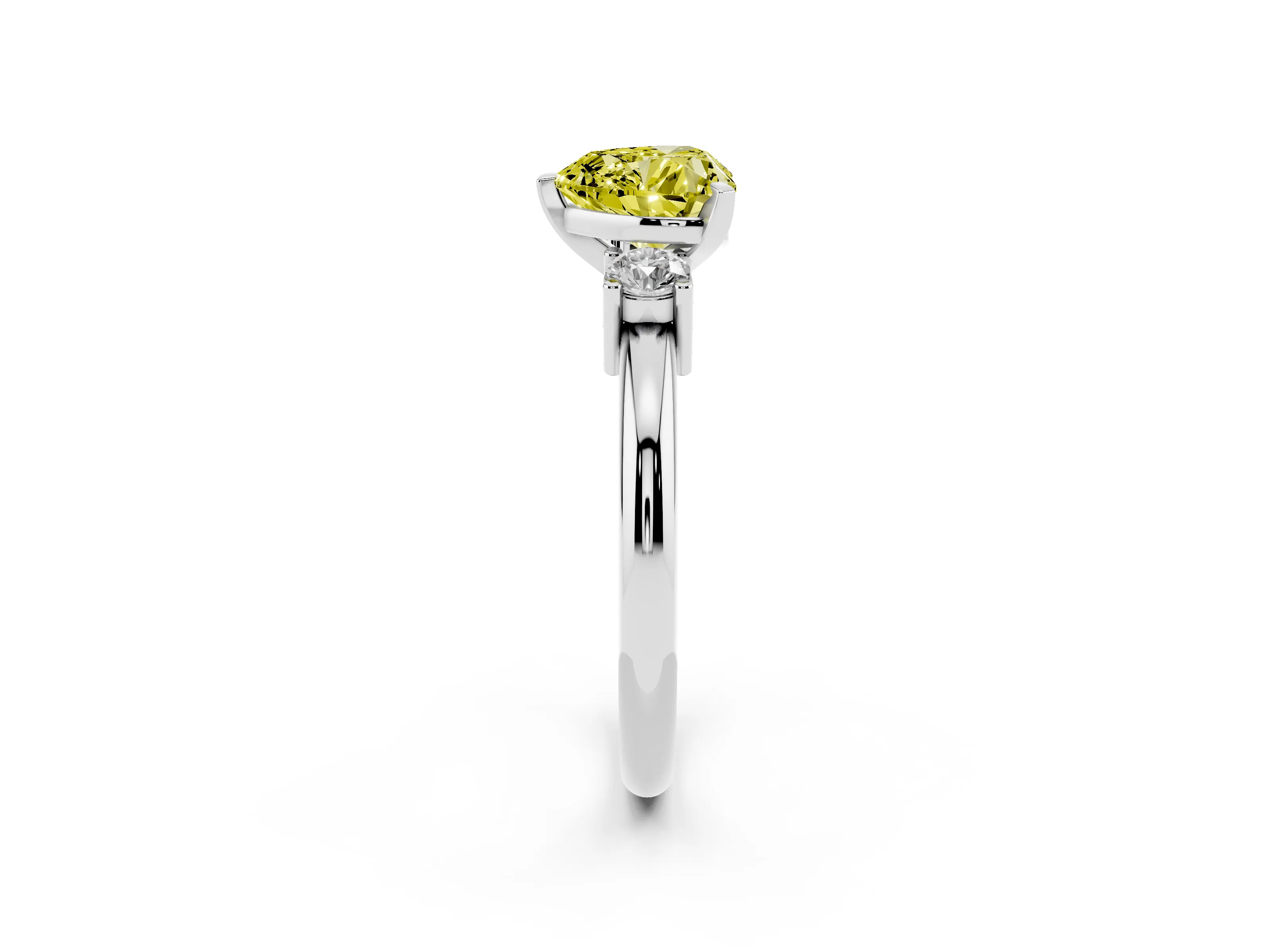 Fancy Yellow Three-Stone Heart Cut Diamond Ring Set in Silver with Prong Setting and Plain Band