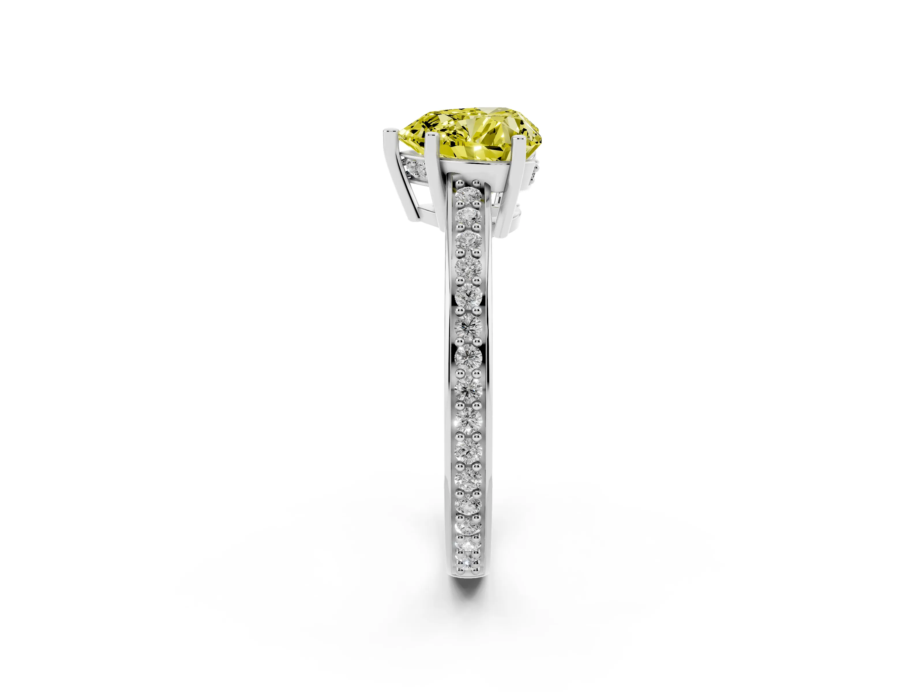 Fancy Yellow Heart Cut Diamond Pavé Band Prong Set Solitaire Ring Set in Platinum