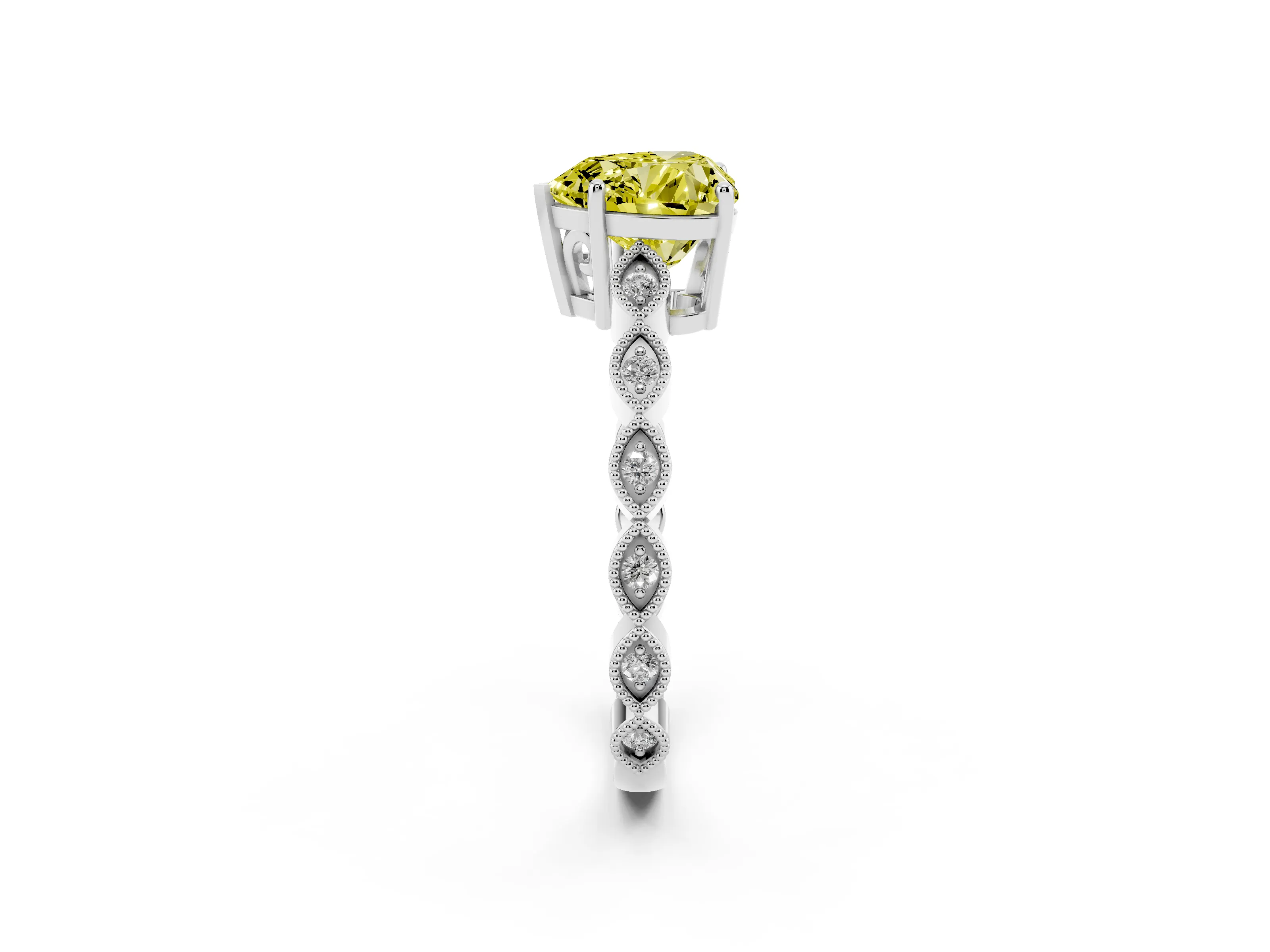 Fancy Yellow Heart Cut Diamond Solitaire Ring Set in Platinum with Infinity Twist Pavé Band
