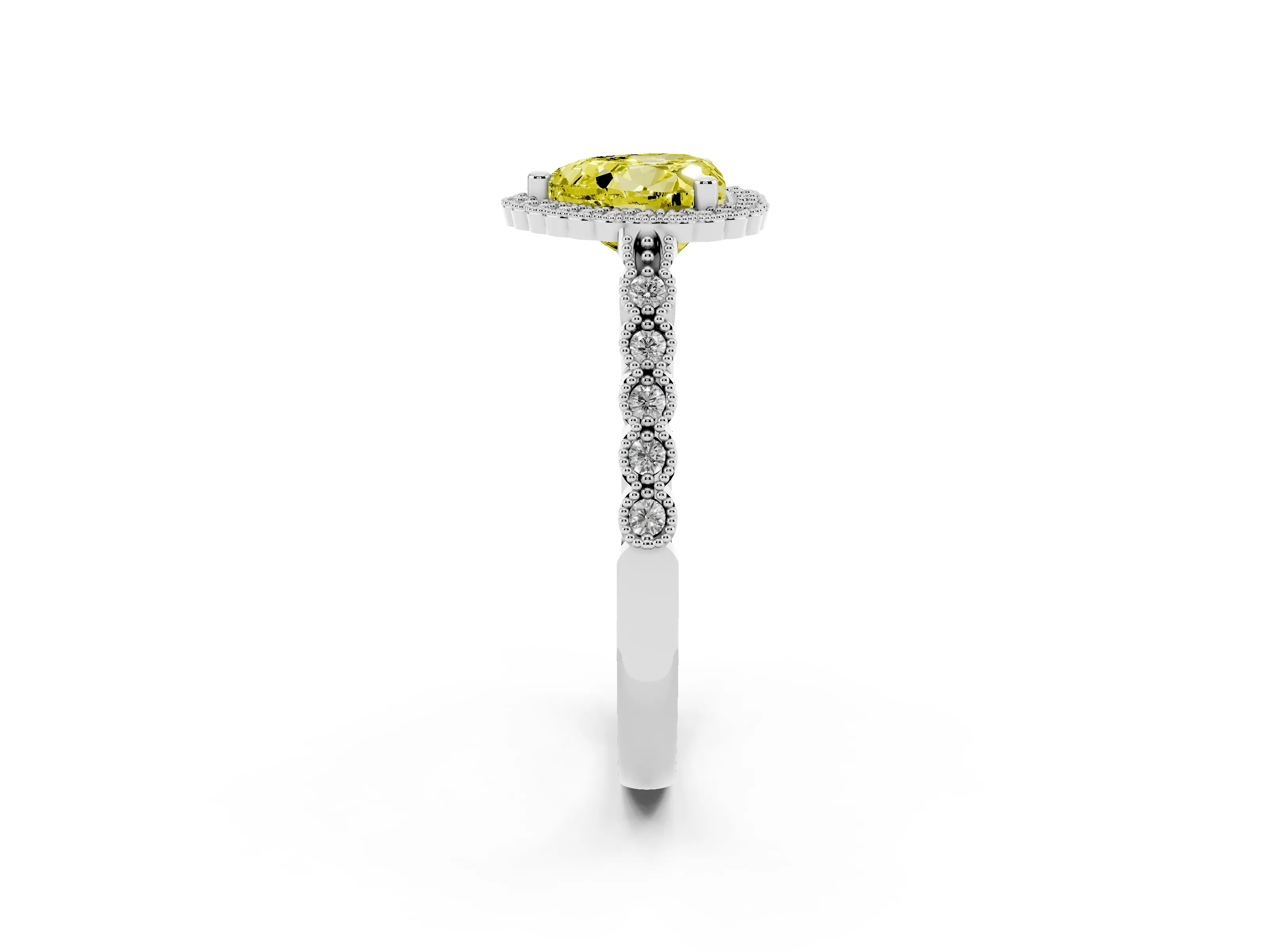 Fancy Yellow Heart Cut Diamond Halo Ring Set in Platinum with Pavé Milgrain Band