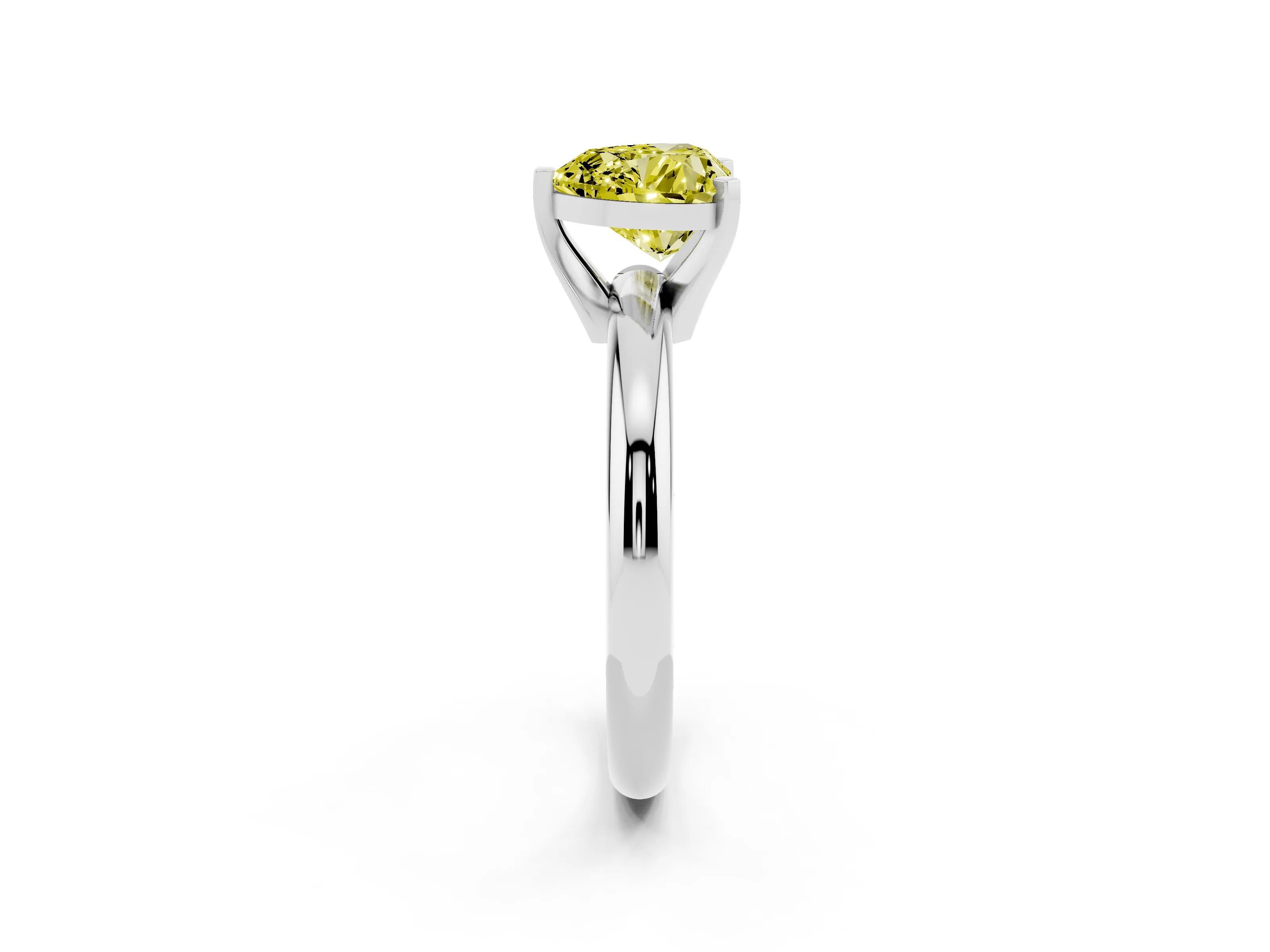 Fancy Yellow Heart Cut Diamond Solitaire Engagement Ring Set in White gold with Round Band and Prong Setting