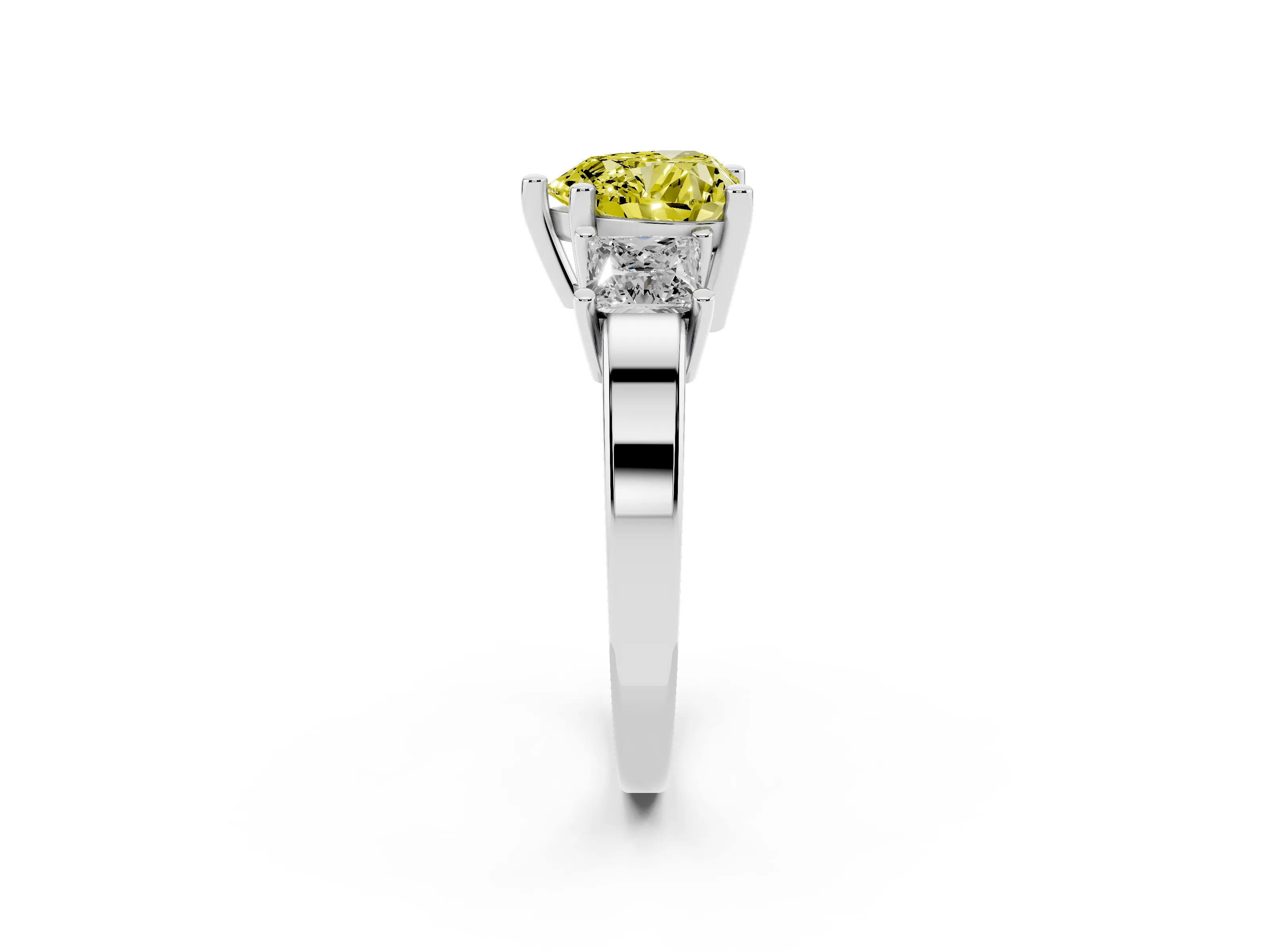 Fancy Yellow Three-Stone Heart Cut Diamond Solitaire Ring Set in Silver with Prong Setting
