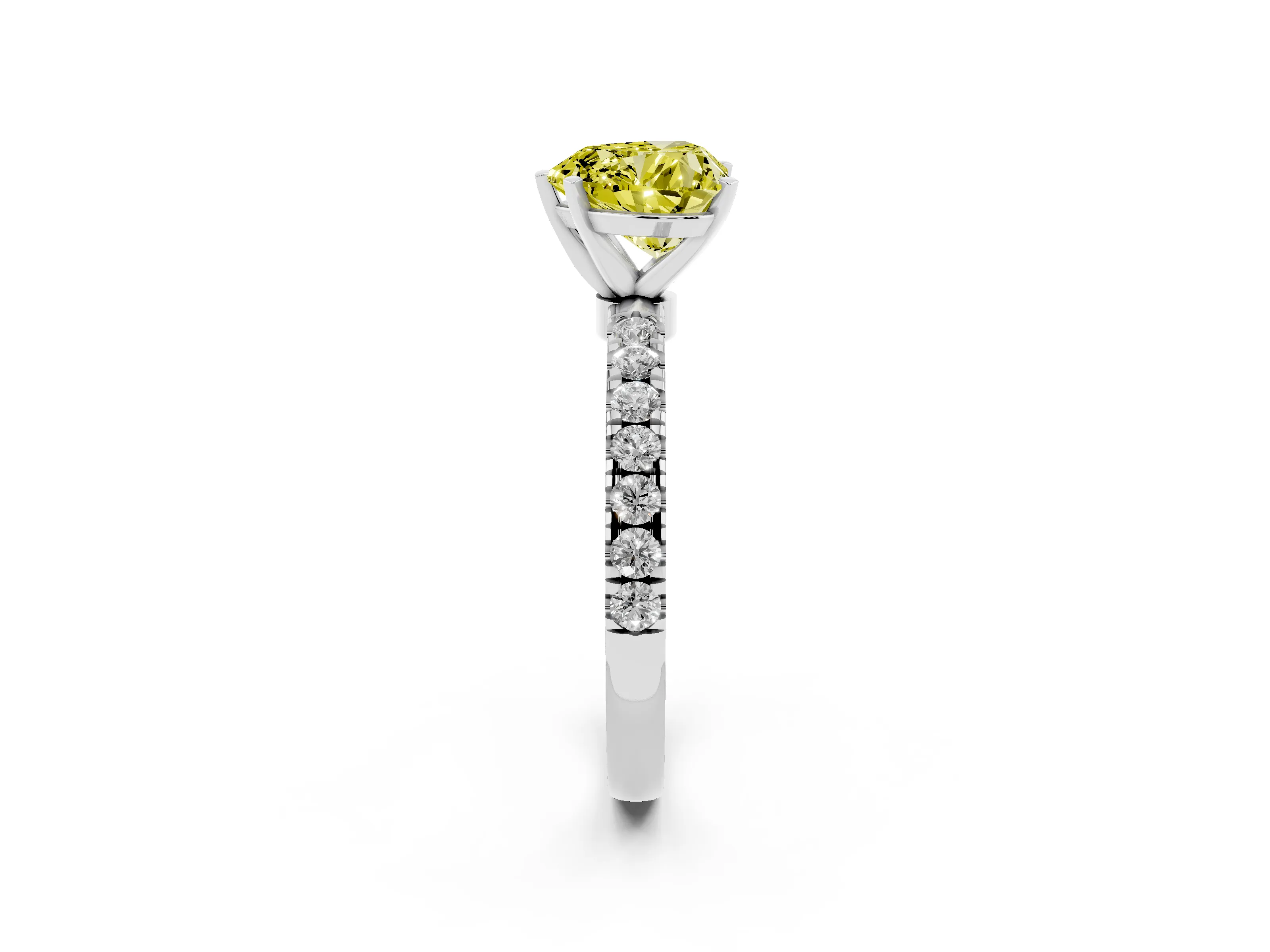 Fancy Yellow Heart Cut Diamond Solitaire Ring Set in Silver with Pavé Accents and Prong Setting