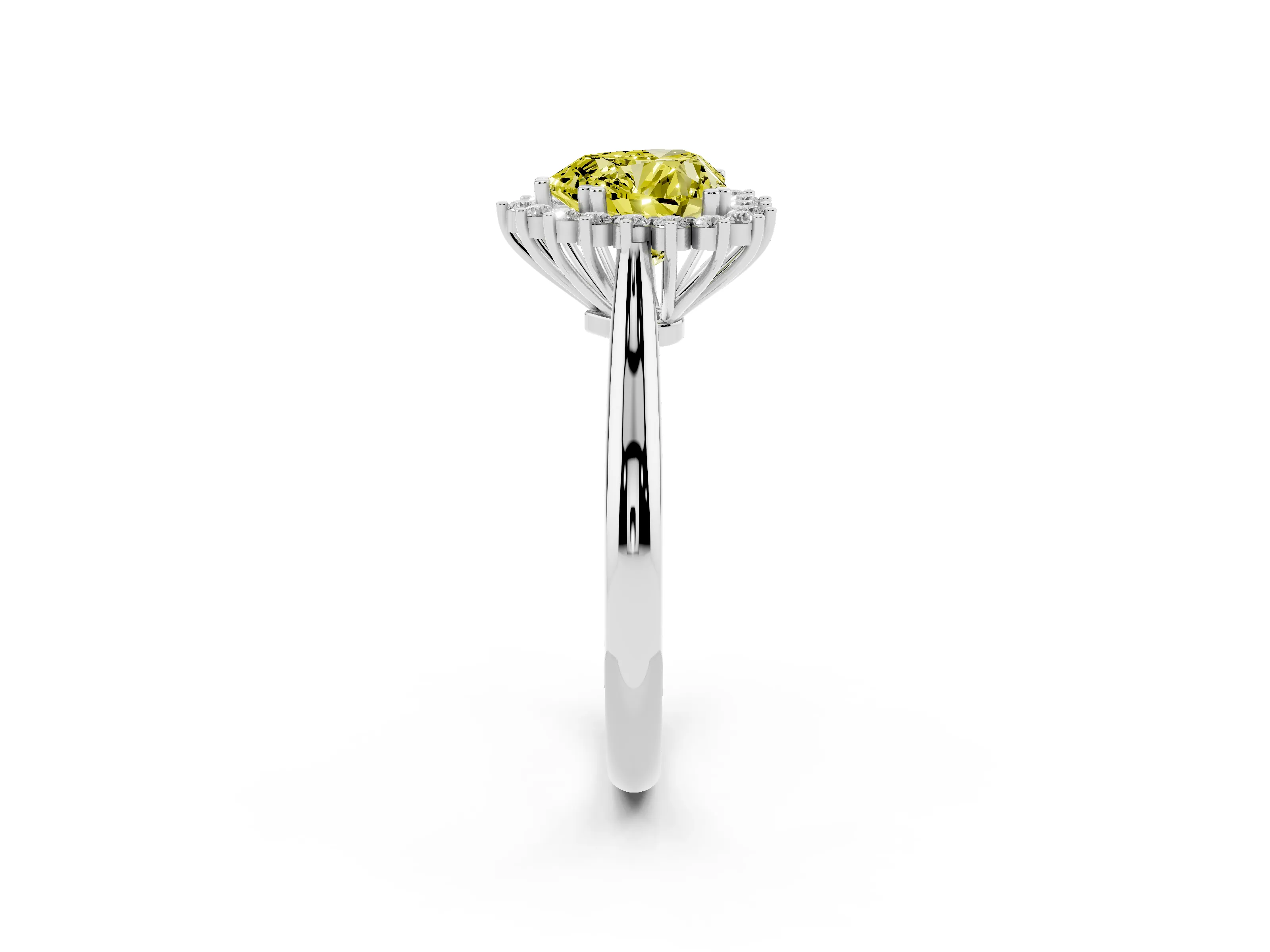 Fancy Yellow Heart Cut Diamond Halo Ring Set in Silver with Plain Solitaire Band and Prong Setting