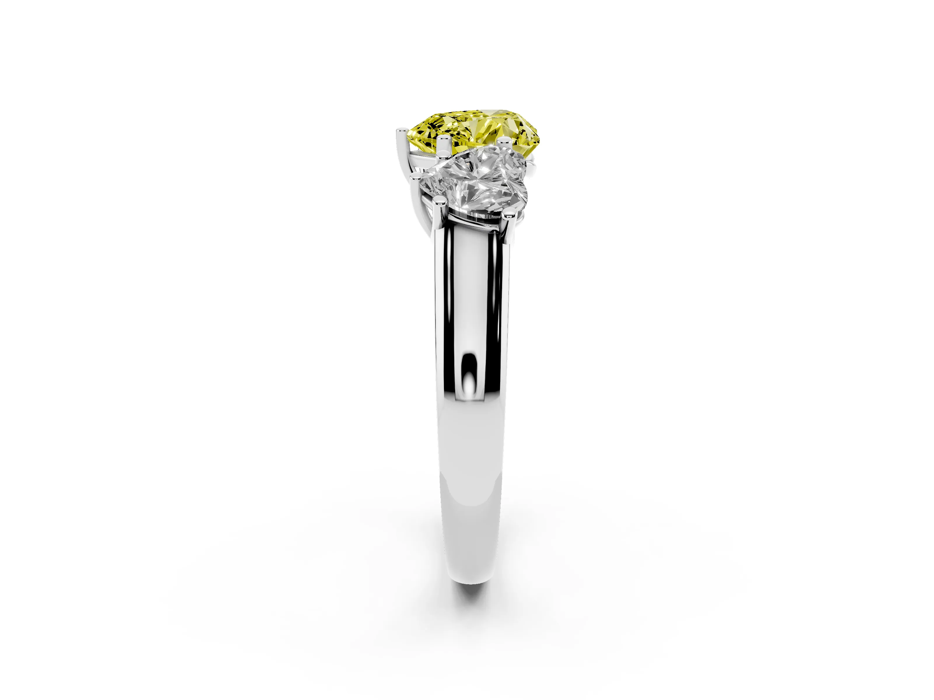 Fancy Yellow Heart Cut Diamond Three-Stone Ring Set in Silver with Plain Polished Band