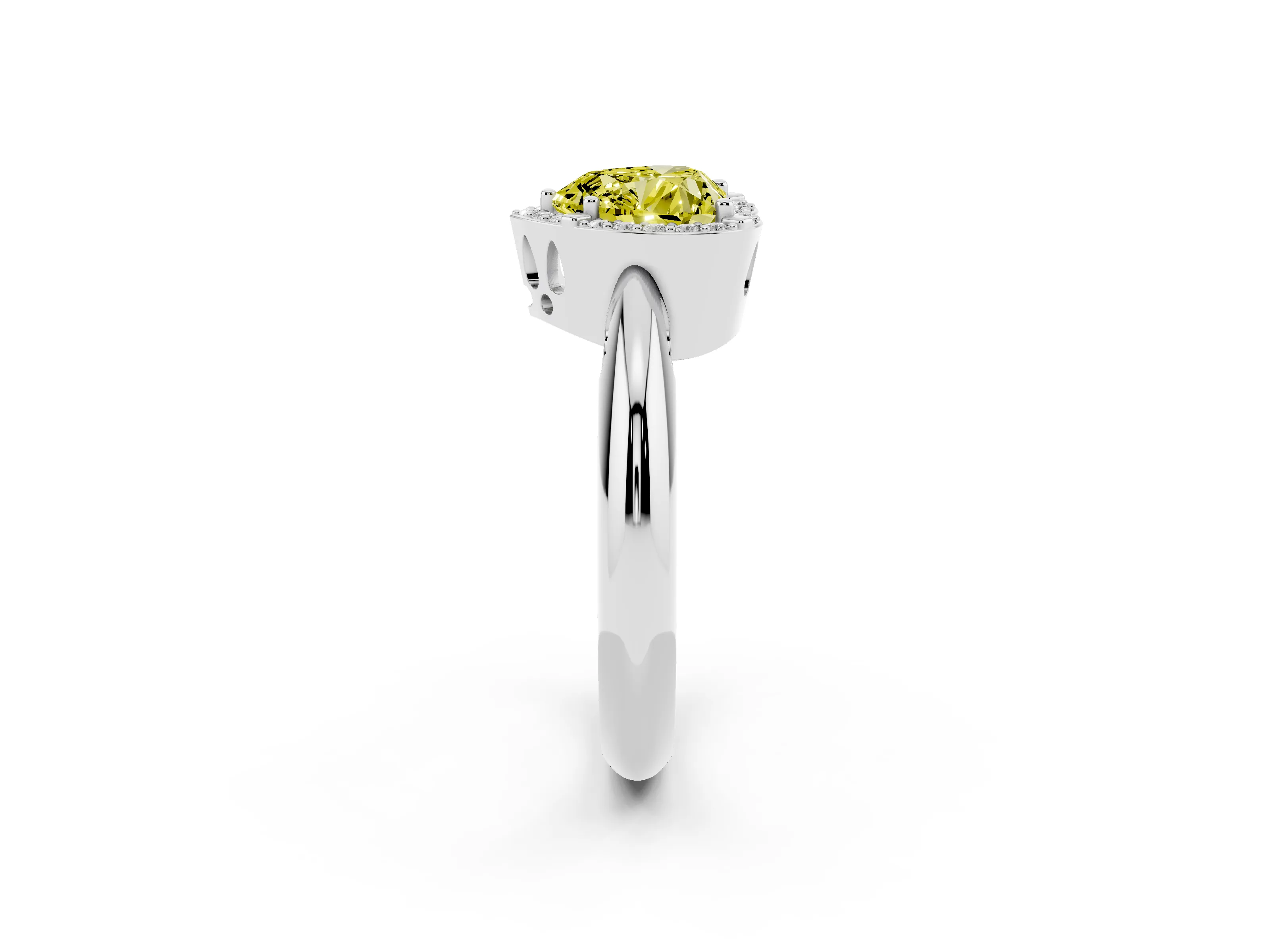 Fancy Yellow Heart Cut Diamond Halo Engagement Ring Set in Silver with Plain Split Shank and Prong Setting