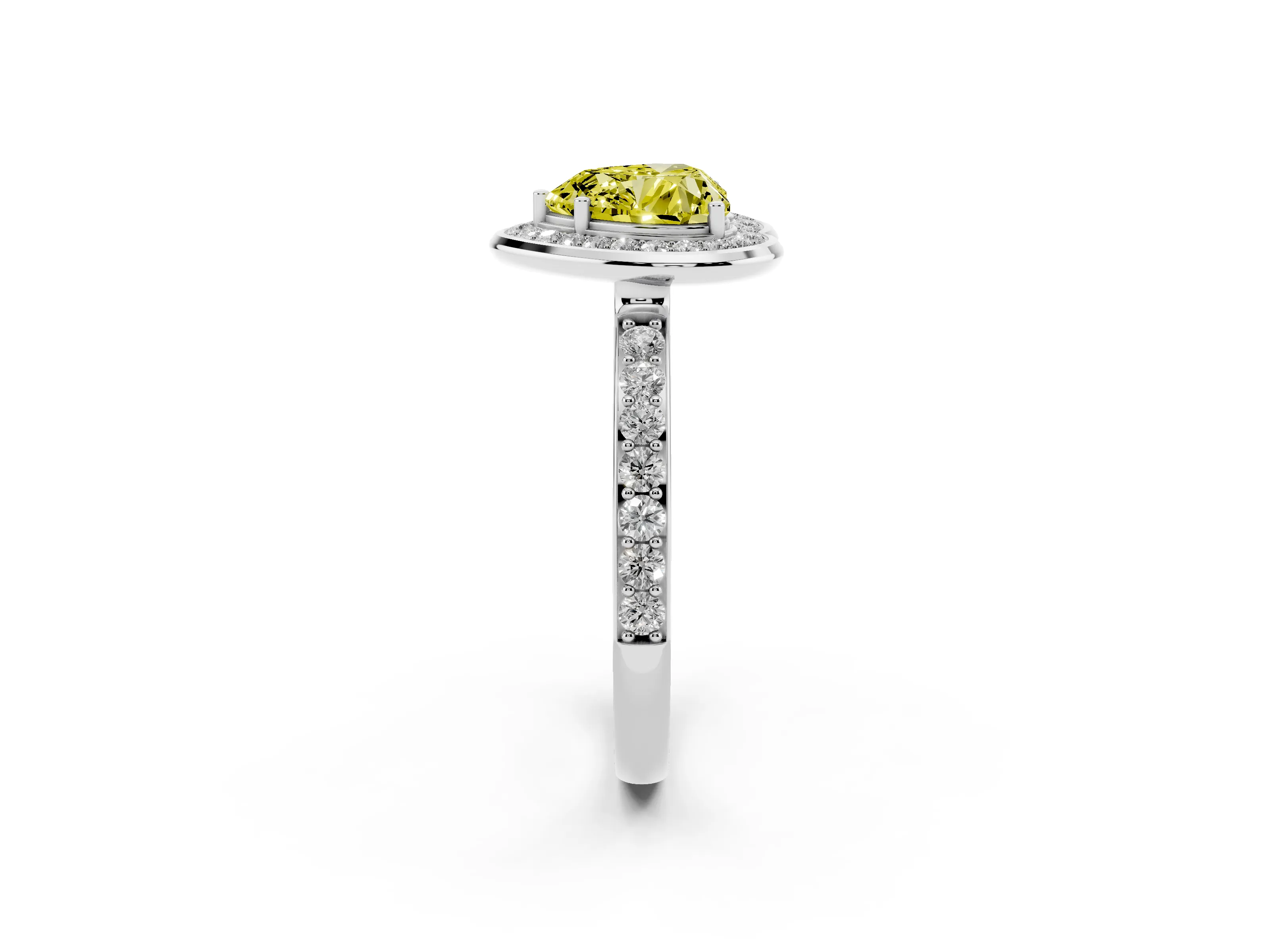 Fancy Yellow Heart Cut Diamond Halo Ring Set in Silver with Bezel Frame and Pavé Band