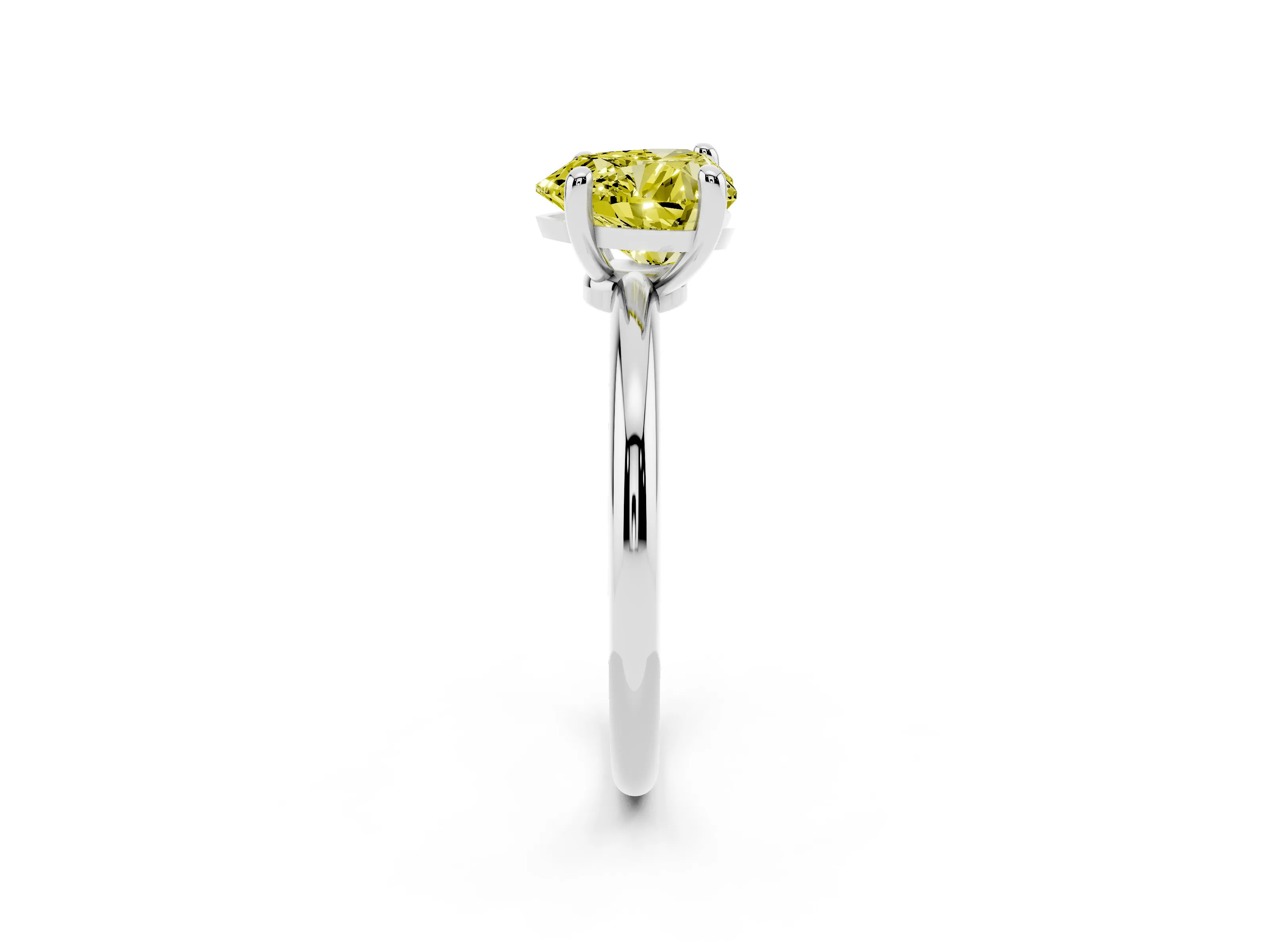 Fancy Yellow Heart Cut Diamond Solitaire Ring Set in Platinum with Secure Prong Setting on a Classic Band