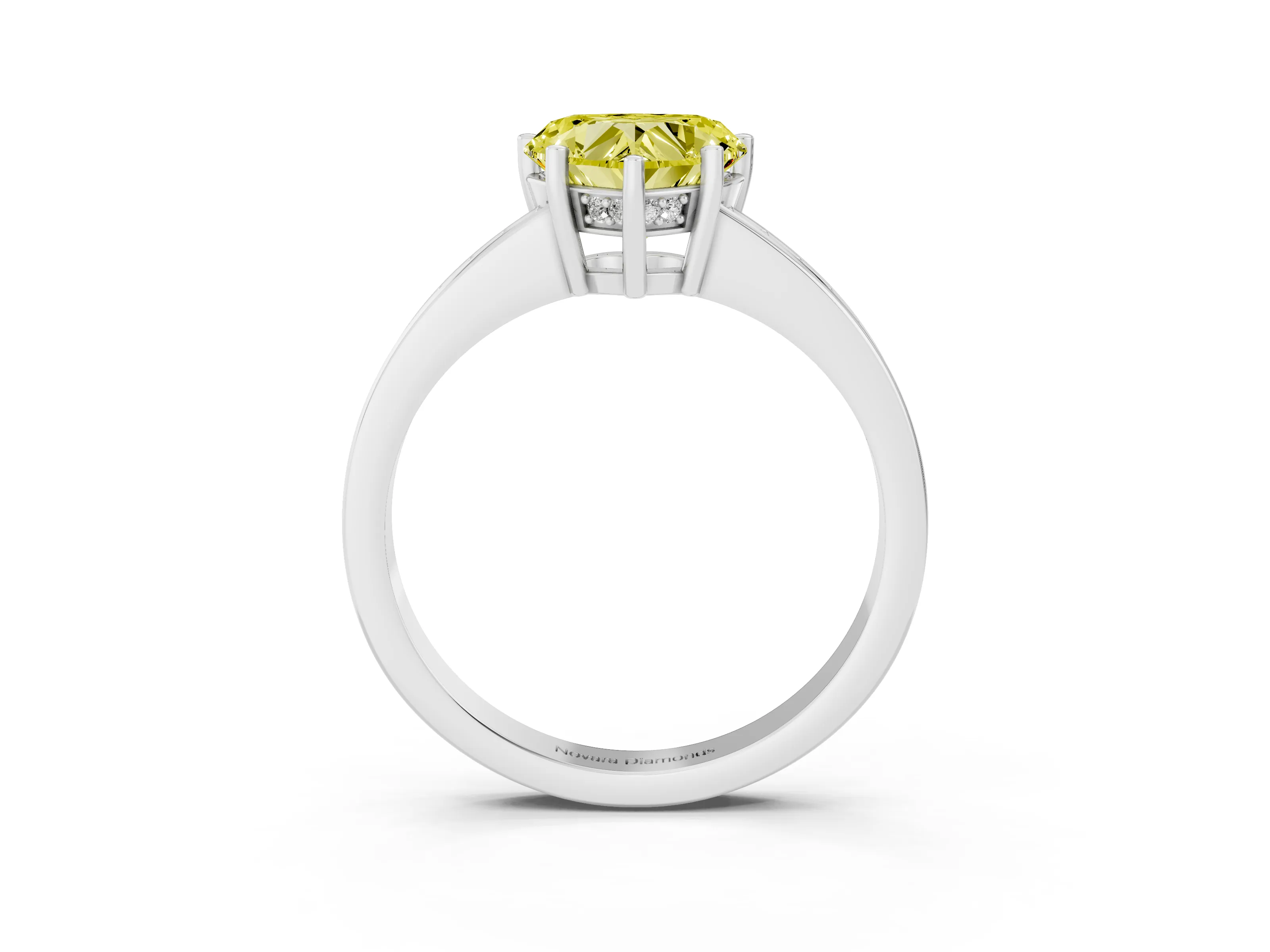 Fancy Yellow Heart Cut Diamond Pavé Band Prong Set Solitaire Ring Set in Platinum