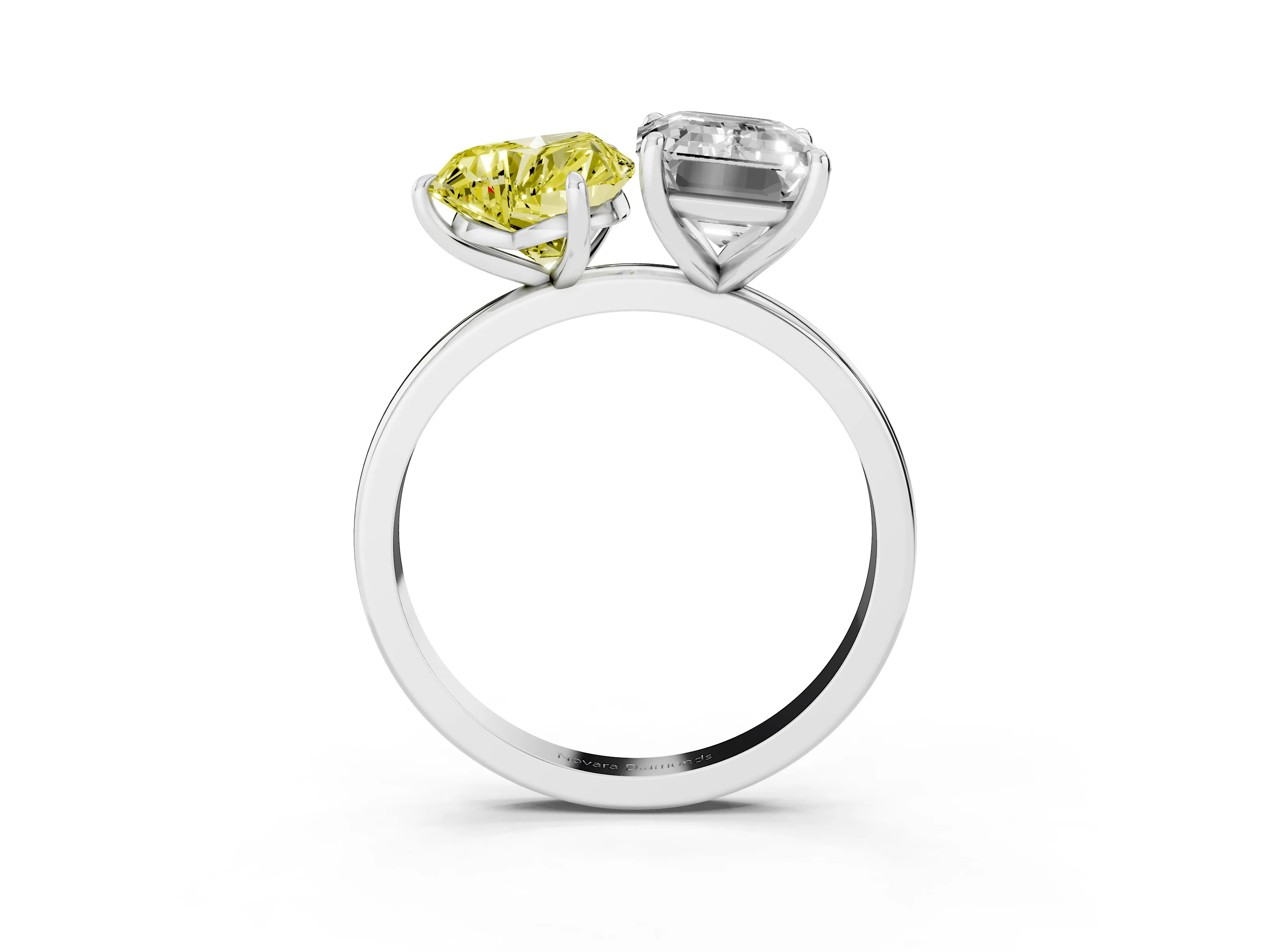 Fancy Yellow Heart Cut and Emerald Cut Toi Moi Ring Set in Silver with Prong Setting