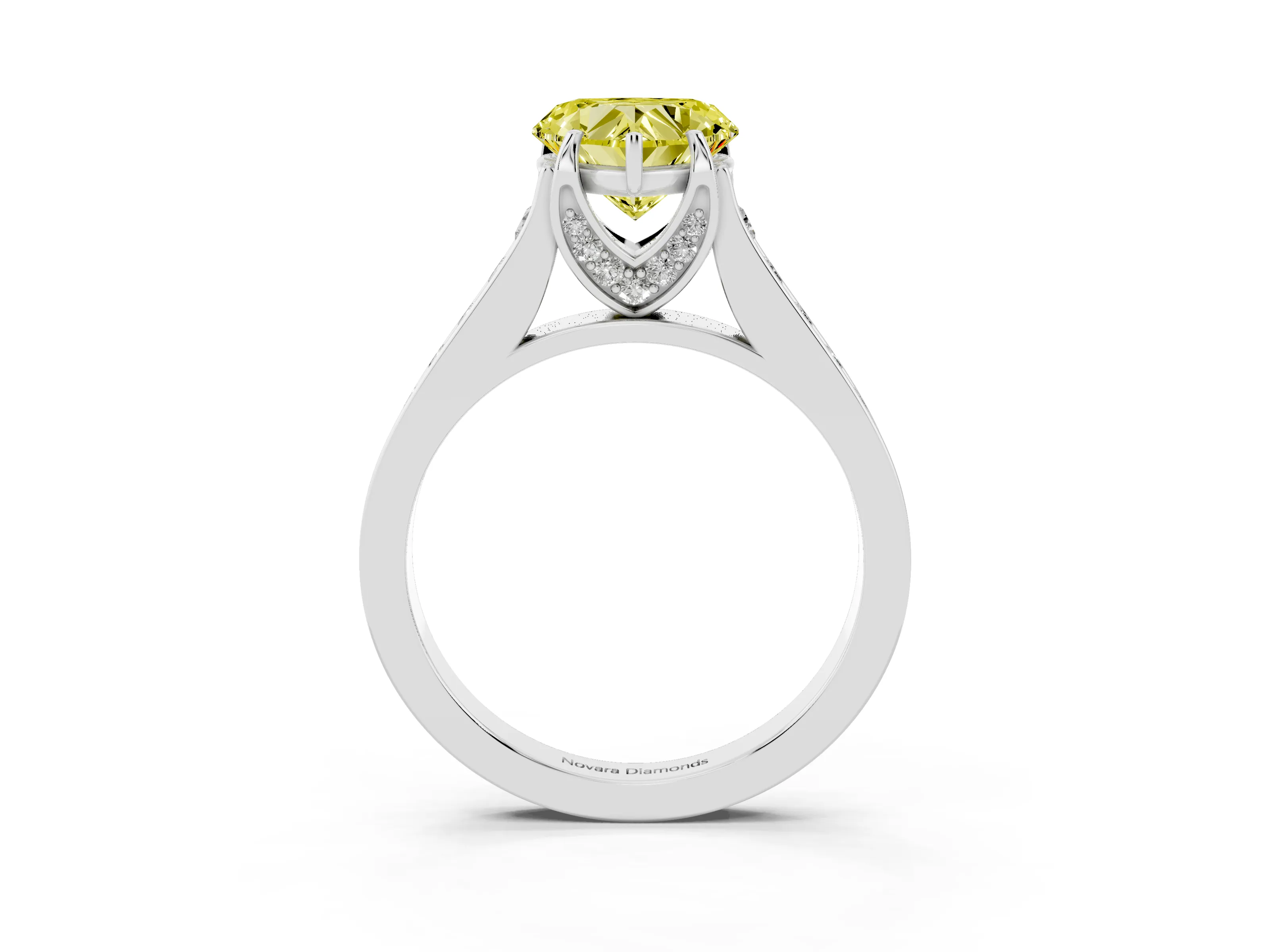 Fancy Yellow Heart Cut Diamond Solitaire Pavé Engagement Ring Set in Platinum with Prong Setting