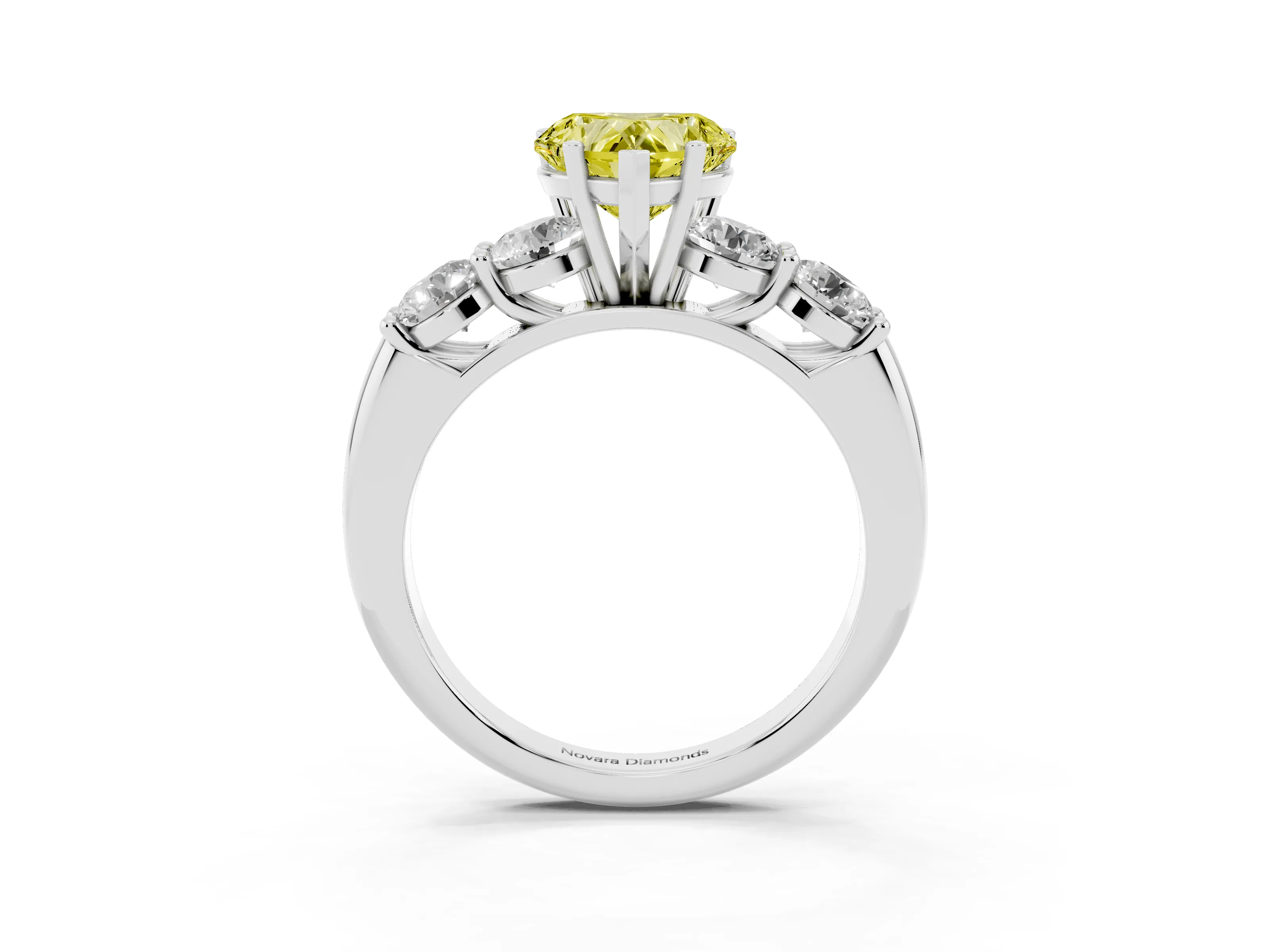 Fancy Yellow Heart Cut Diamond Five-Stone Prong Set Ring Set in White gold with Classic Band