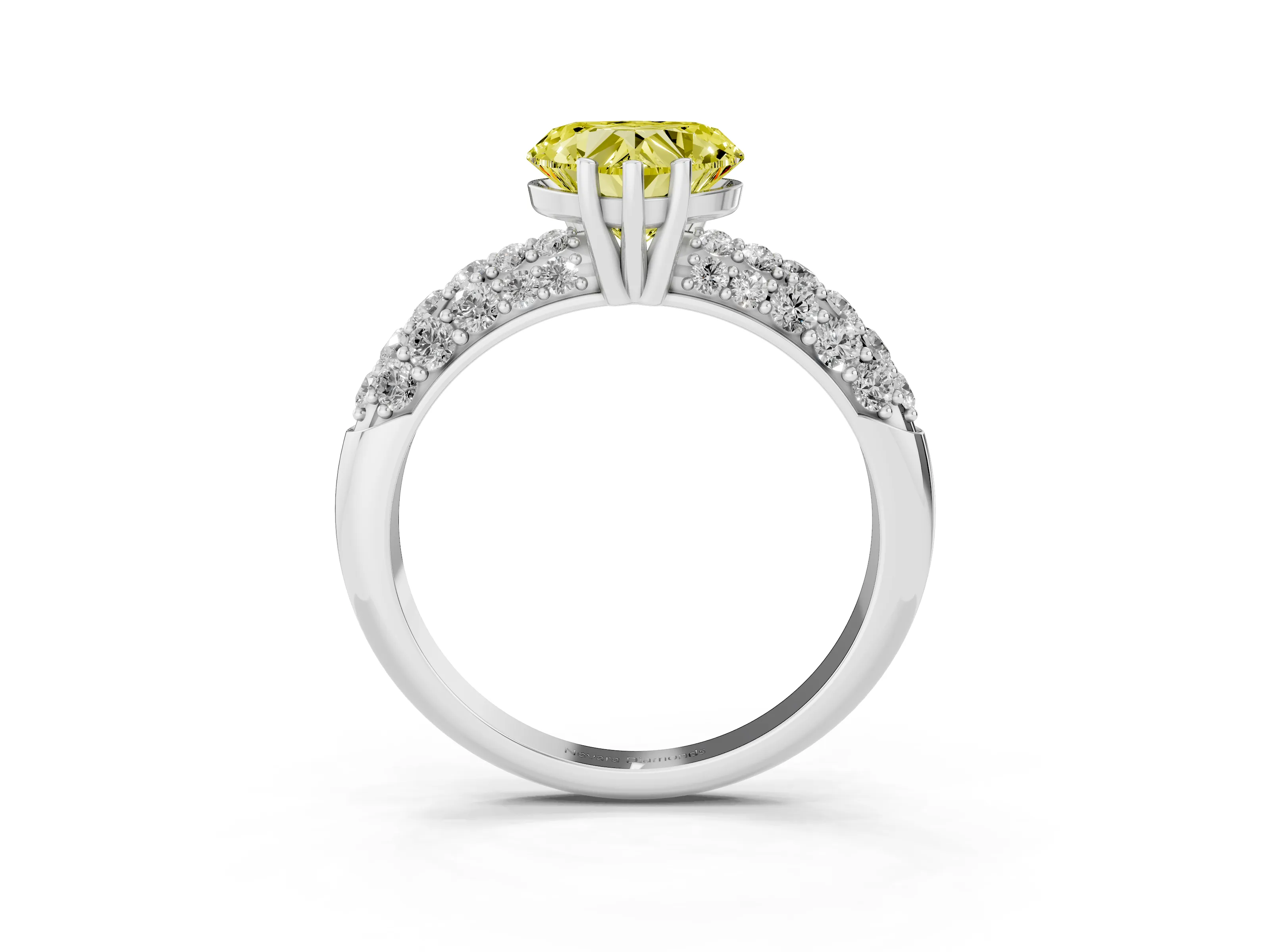 Fancy Yellow Heart Cut Diamond Pavé Band Solitaire Ring Set in Silver with Close-Set Accent Stones and Prong Setting
