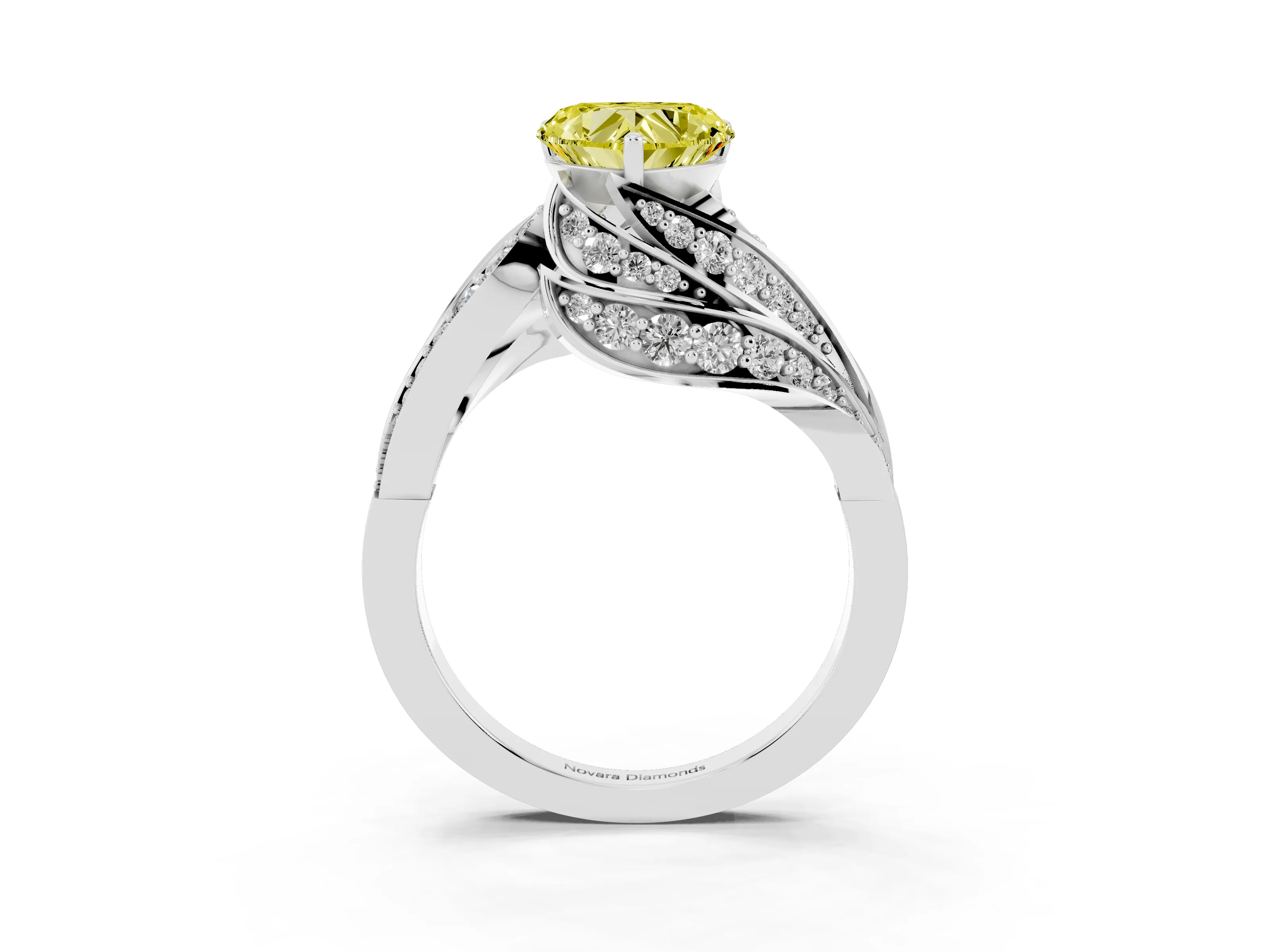 Fancy Yellow Heart Cut Diamond Solitaire Ring Set in Platinum with Layered Twist Pavé Band