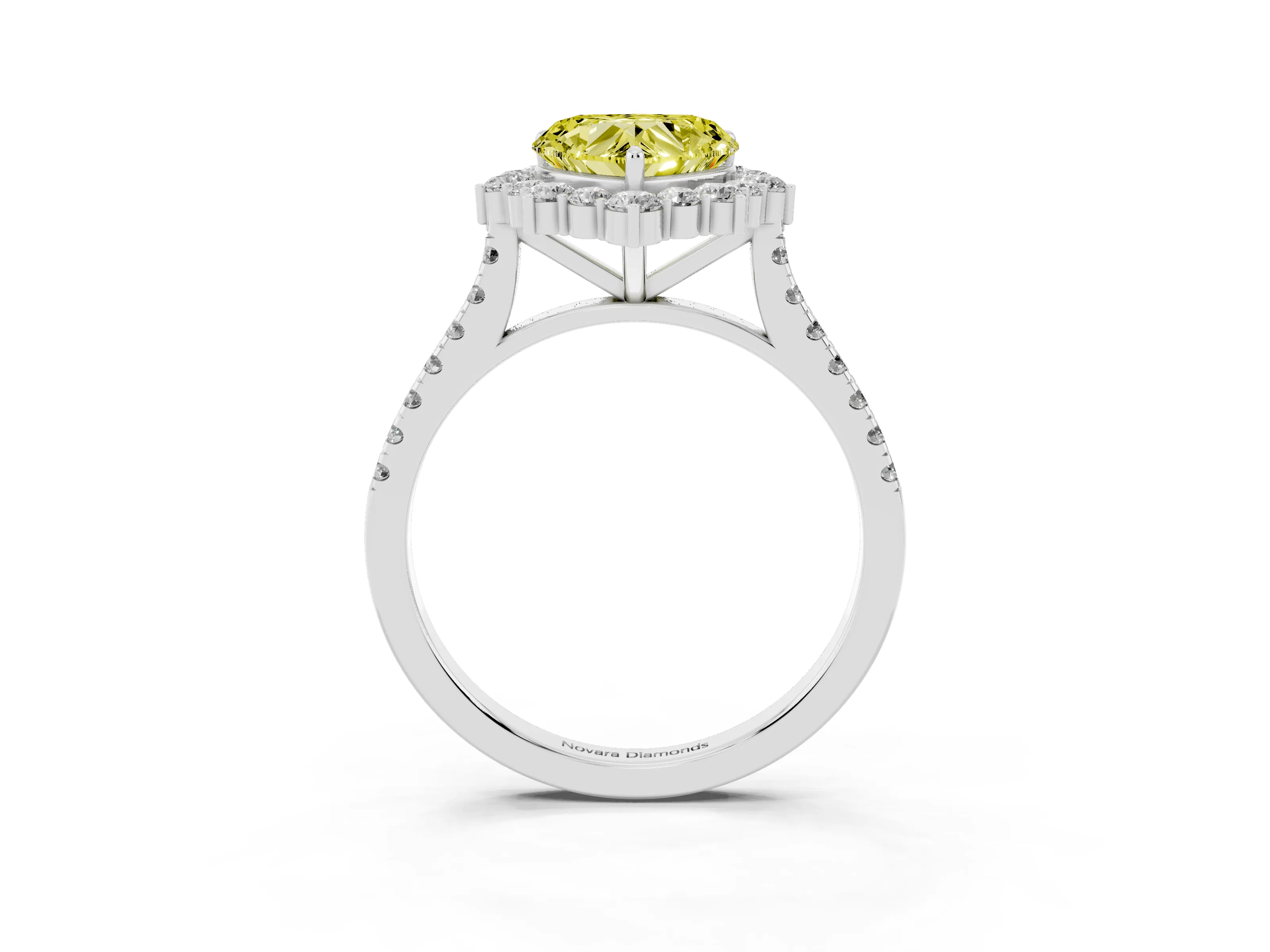 Fancy Yellow Heart Cut Diamond Halo Ring Set in Silver with Pavé Band and Prong Setting