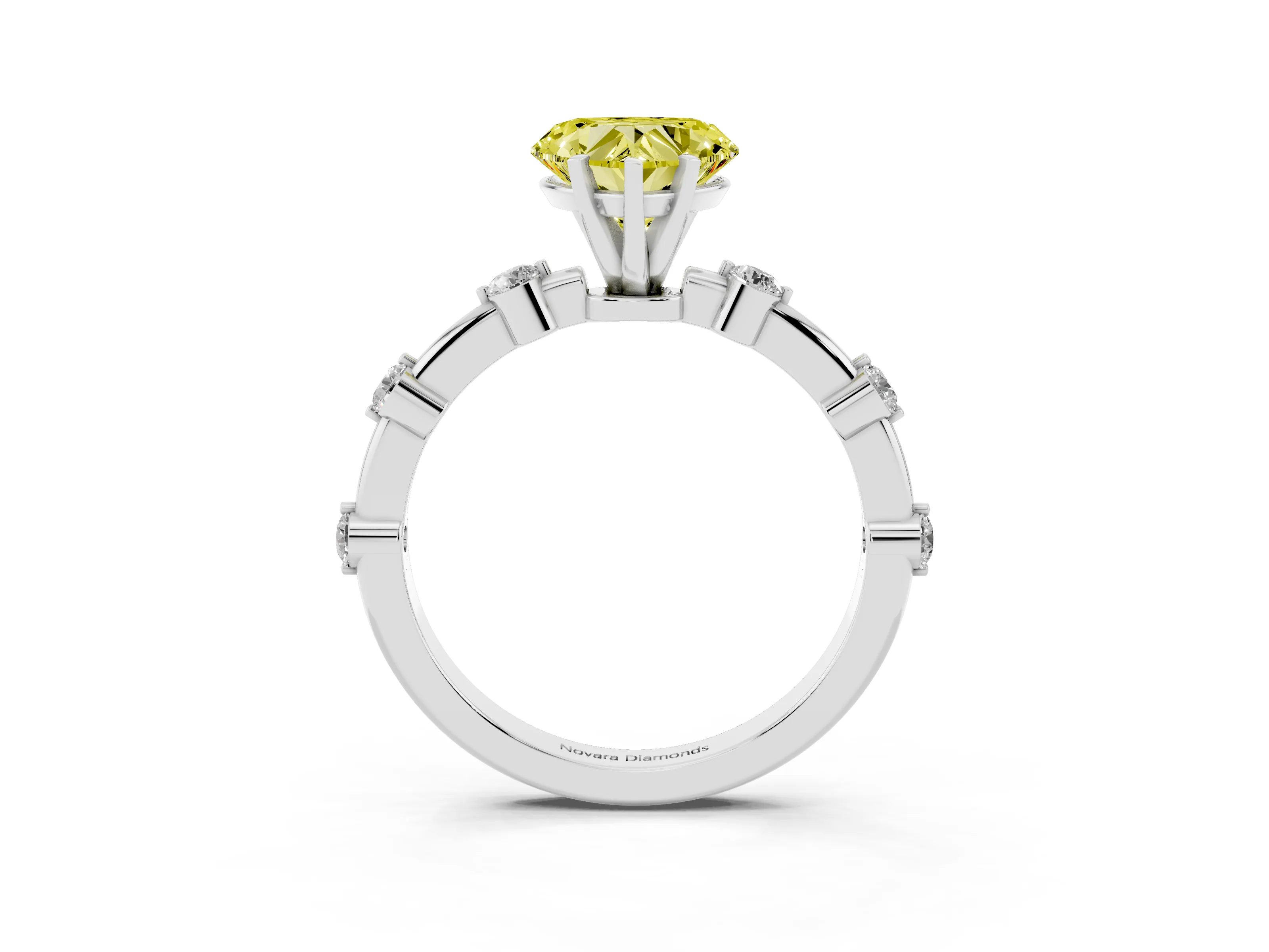 Fancy Yellow Heart Cut Diamond Solitaire Ring Set in Platinum with Bezel Set Side Stones and Prong Setting